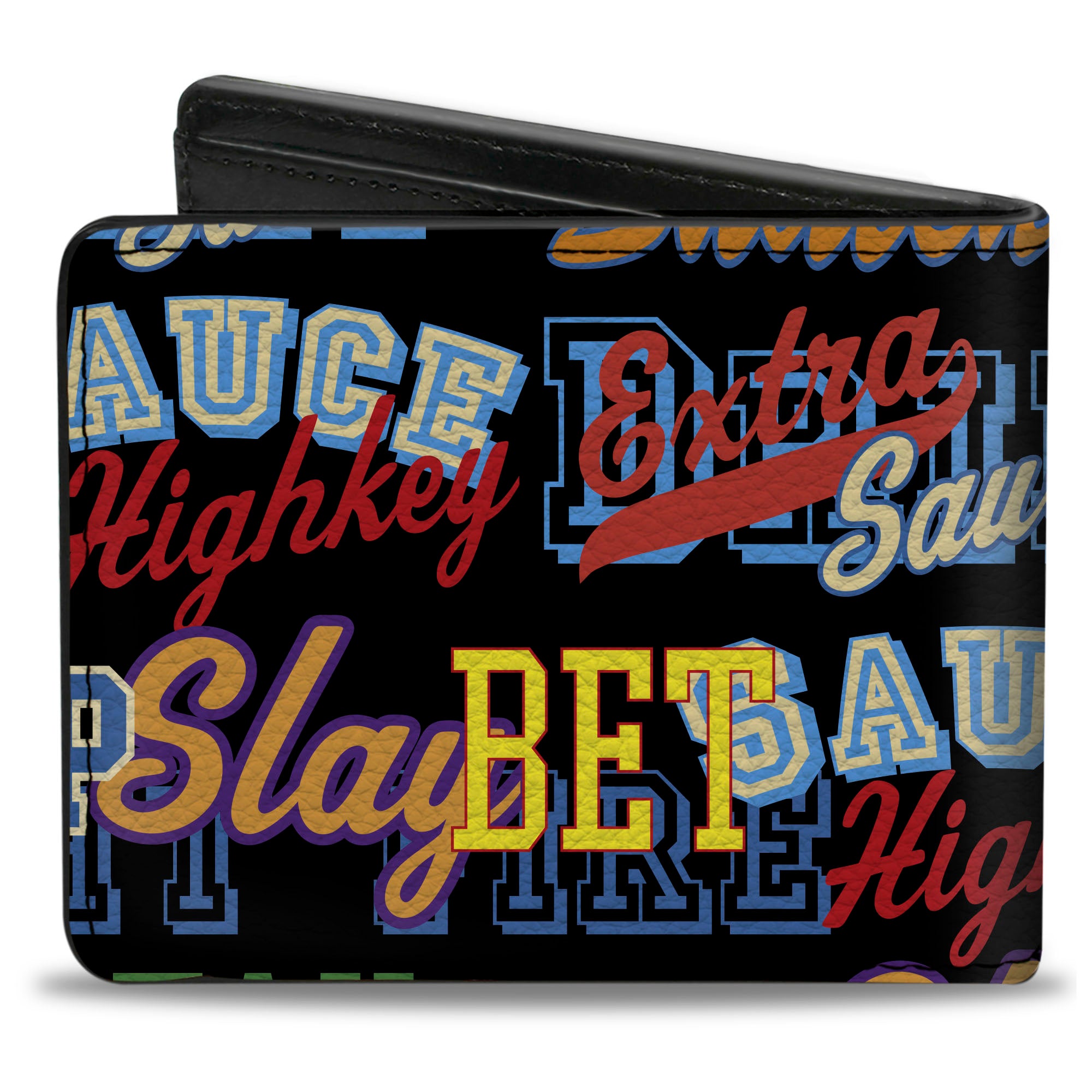 Bi-Fold Wallet - Slang Verbiage Stacked Black/Multi Color Bi-Fold Wallets Buckle-Down