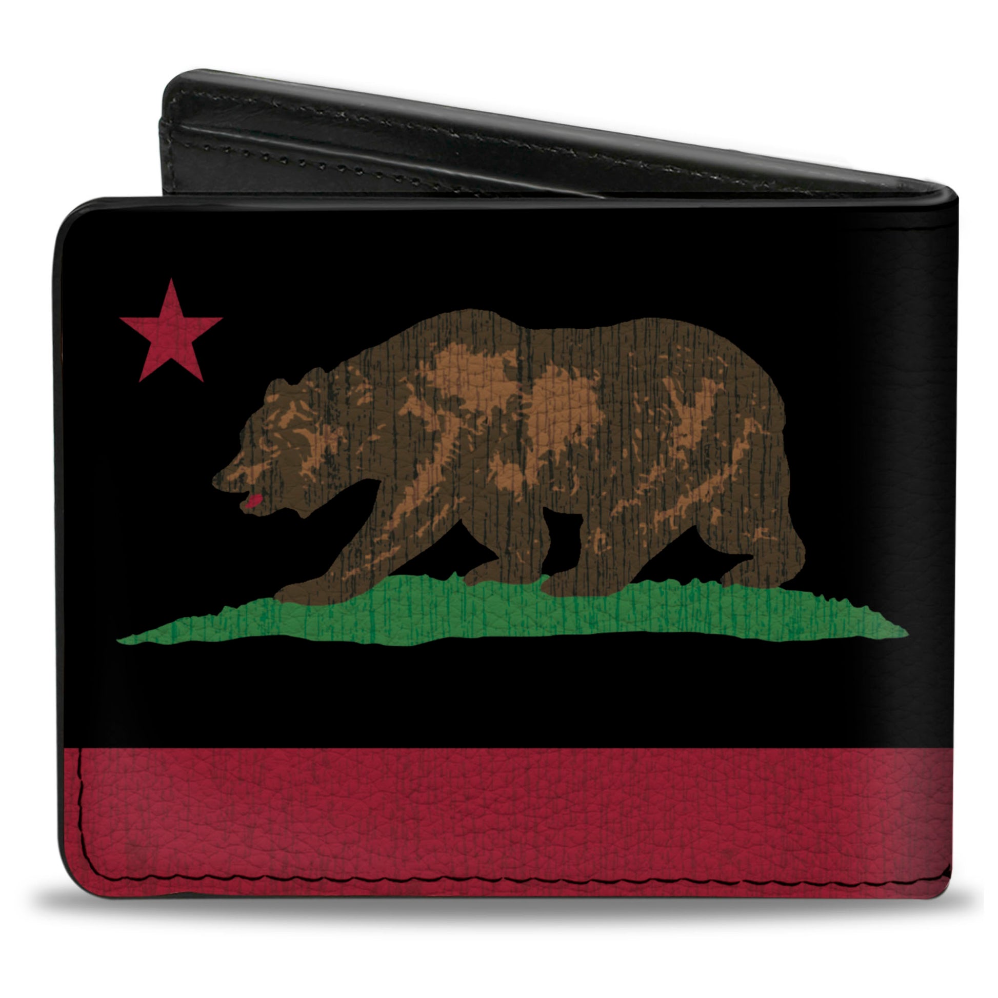Bi-Fold Wallet - California Flag Bear Weathered Black Bi-Fold Wallets Buckle-Down