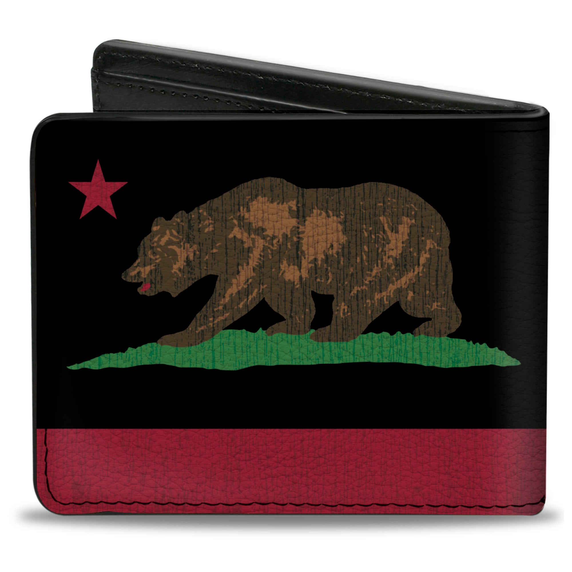 Bi-Fold Wallet - California Flag Bear Weathered Black Bi-Fold Wallets Buckle-Down