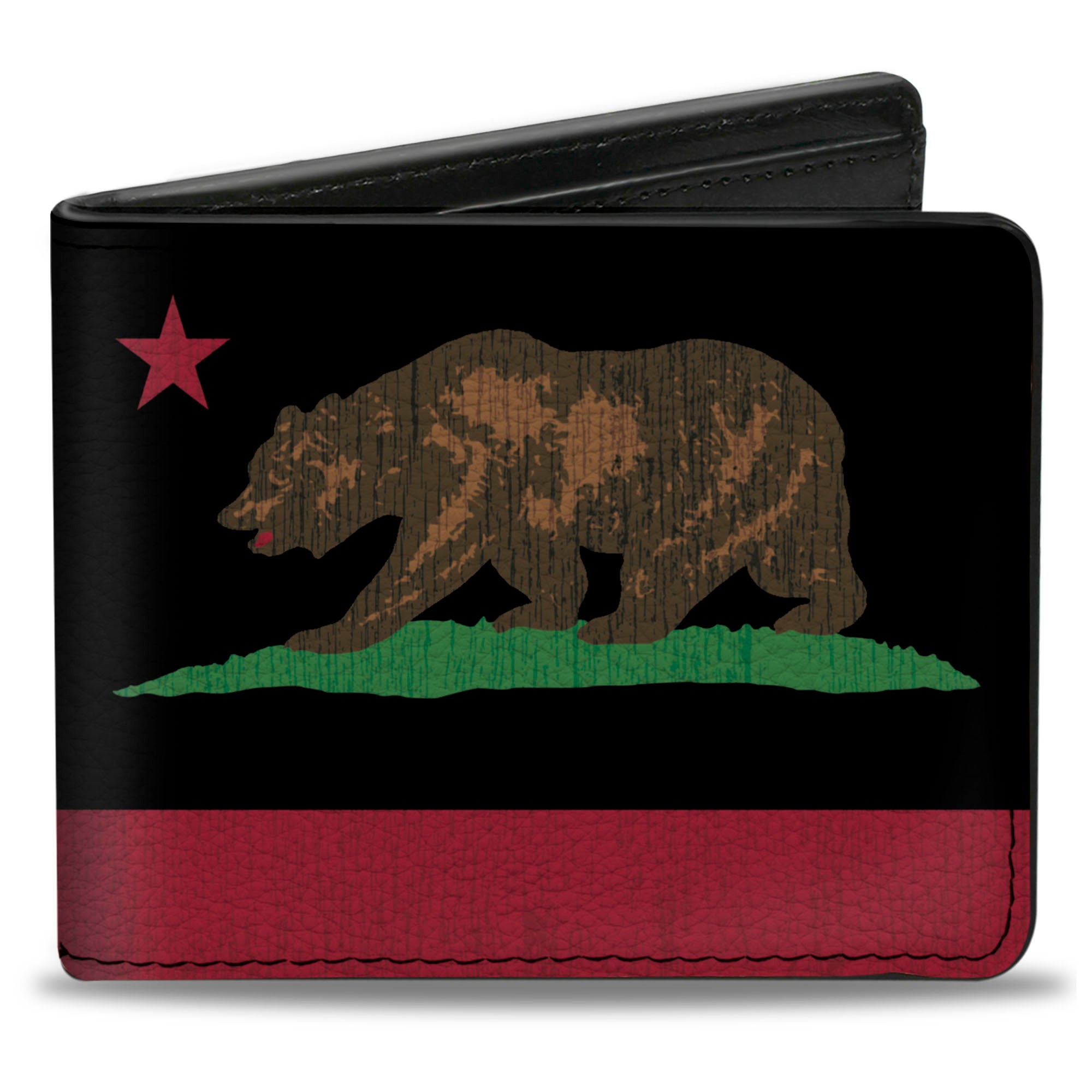 Bi-Fold Wallet - California Flag Bear Weathered Black Bi-Fold Wallets Buckle-Down