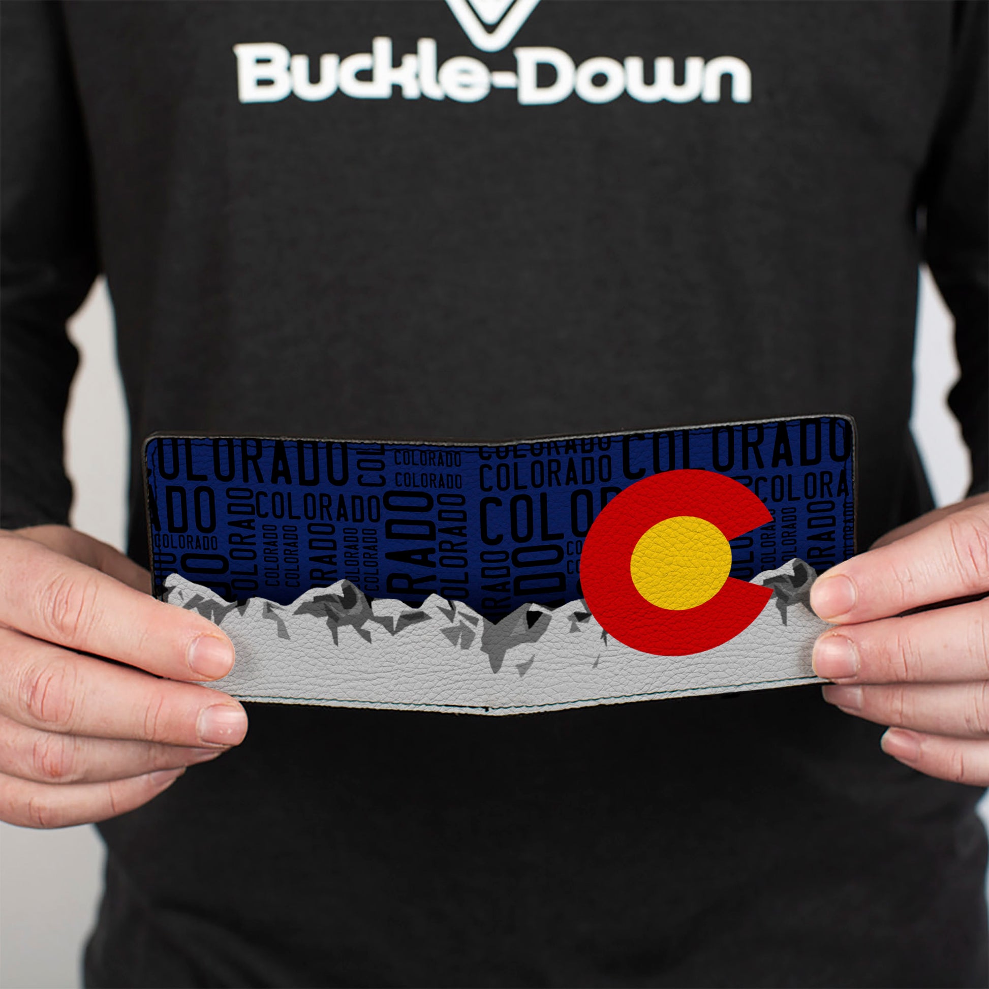 Bi-Fold Wallet - Colorado Logo Mountains Text Blue Black Bi-Fold Wallets Buckle-Down