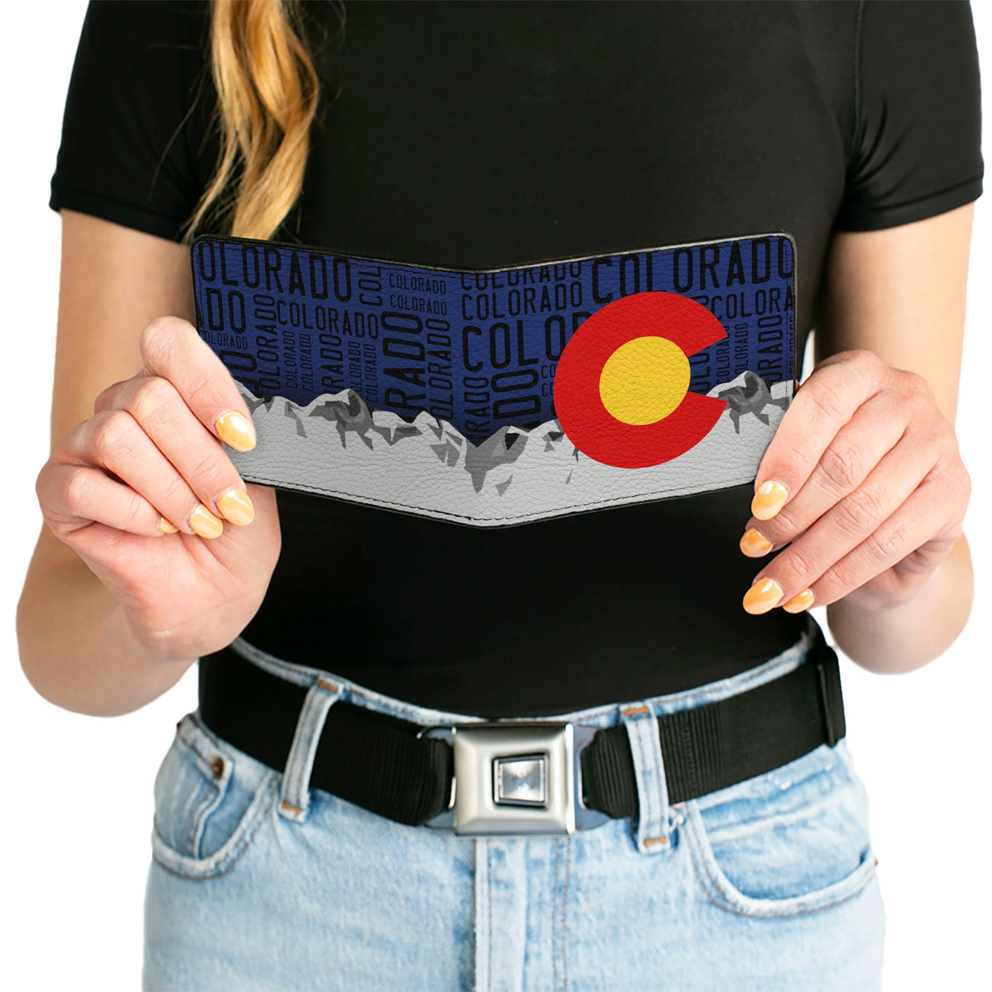 Bi-Fold Wallet - Colorado Logo Mountains Text Blue Black Bi-Fold Wallets Buckle-Down