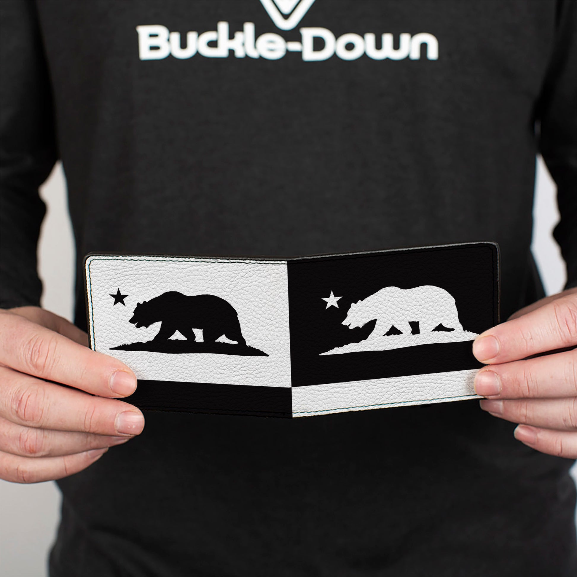 Bi-Fold Wallet - Cali Bear Flag Silhouette Black White Bi-Fold Wallets Buckle-Down