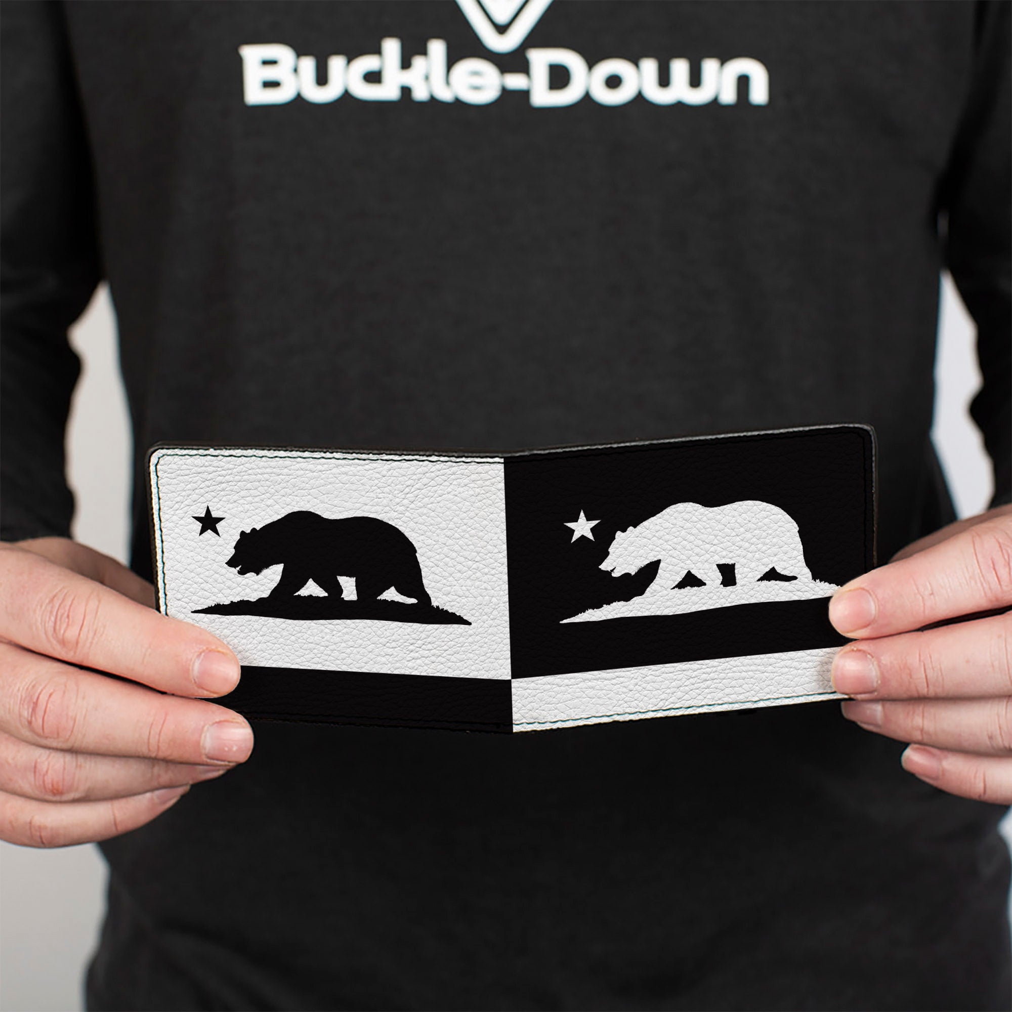 Bi-Fold Wallet - Cali Bear Flag Silhouette Black White Bi-Fold Wallets Buckle-Down