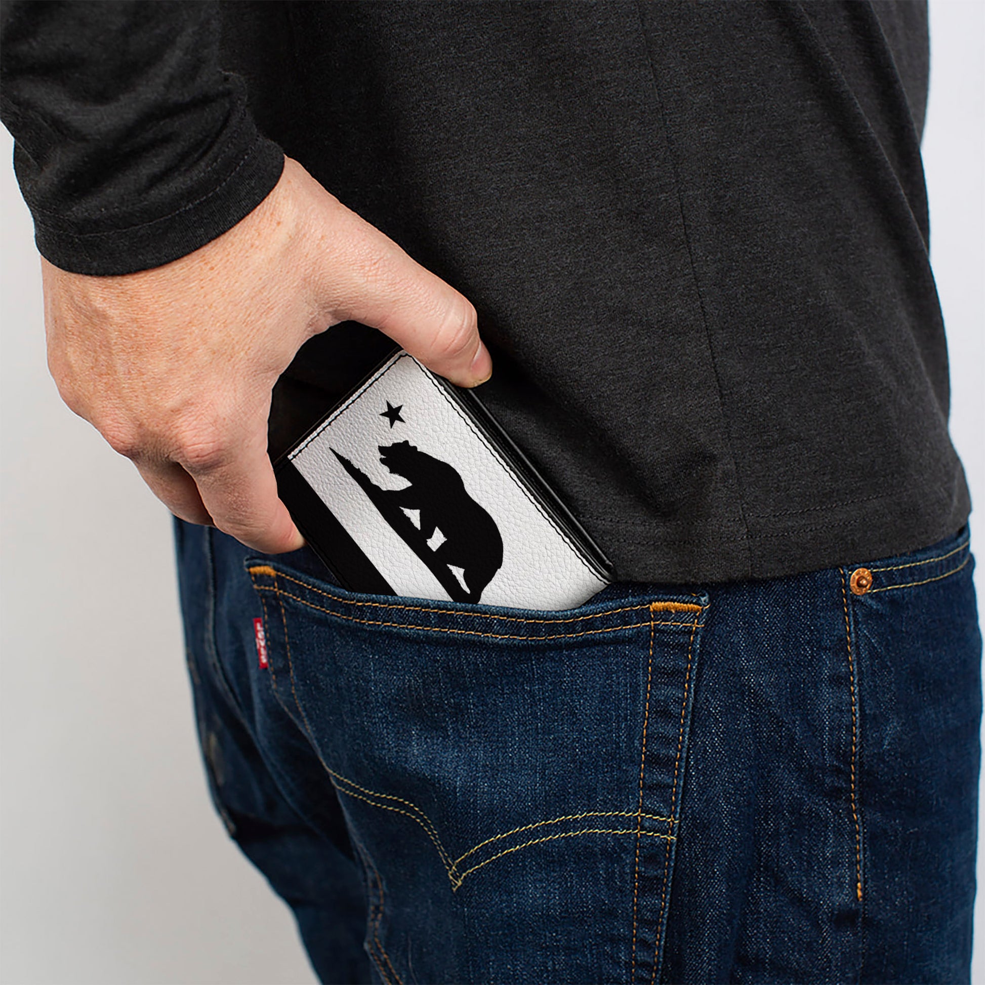 Bi-Fold Wallet - Cali Bear Flag Silhouette Black White Bi-Fold Wallets Buckle-Down