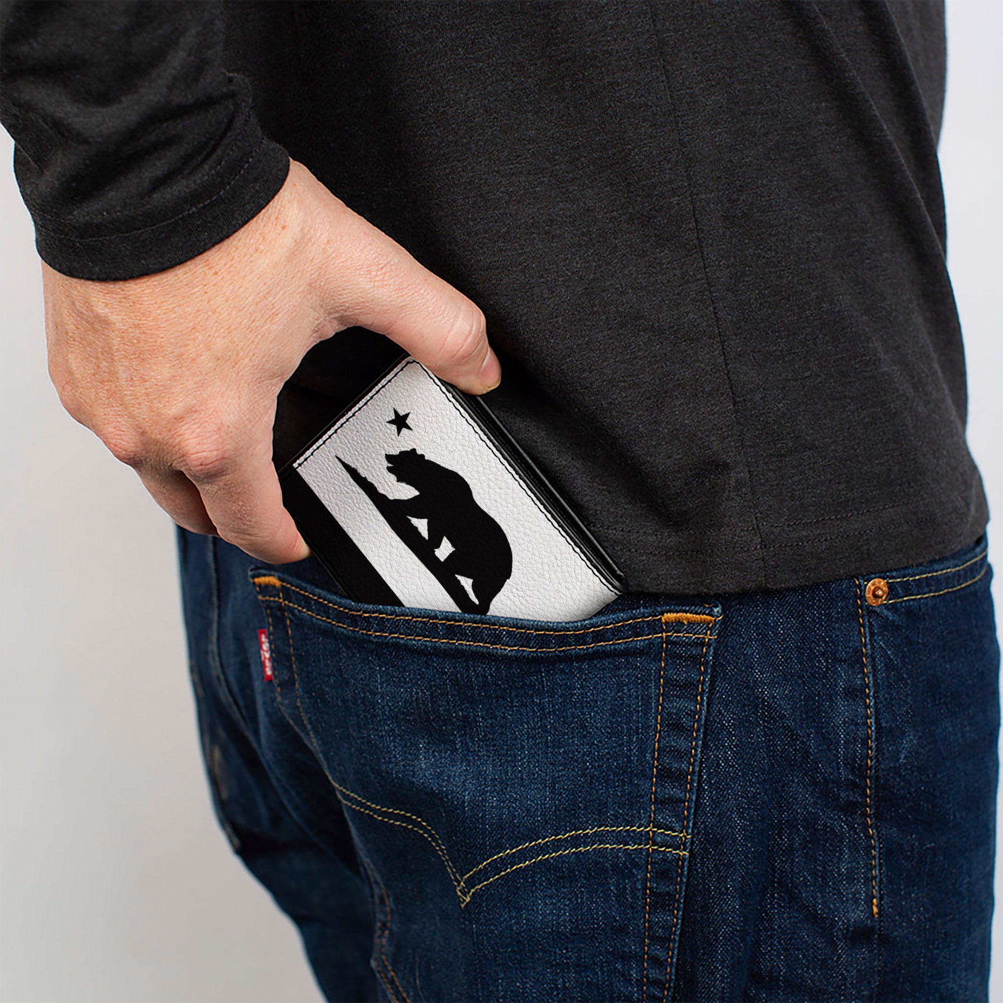 Bi-Fold Wallet - Cali Bear Flag Silhouette Black White Bi-Fold Wallets Buckle-Down