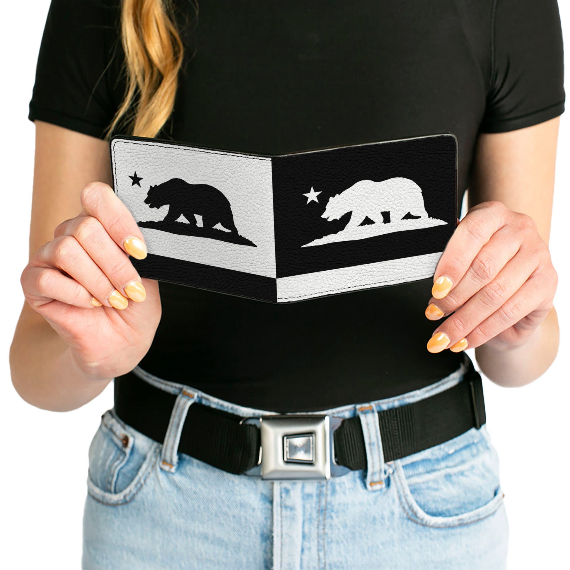 Bi-Fold Wallet - Cali Bear Flag Silhouette Black White Bi-Fold Wallets Buckle-Down