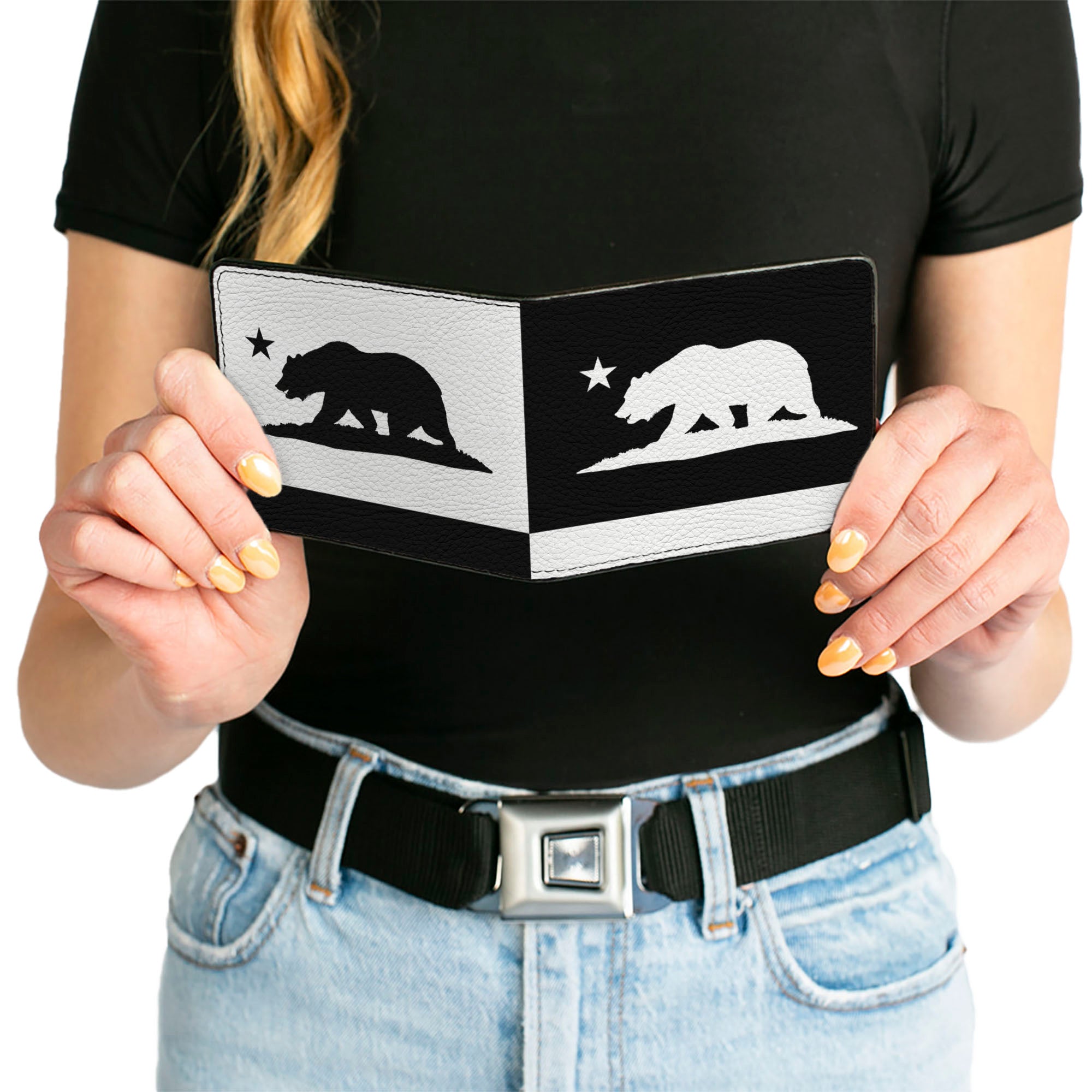 Bi-Fold Wallet - Cali Bear Flag Silhouette Black White Bi-Fold Wallets Buckle-Down
