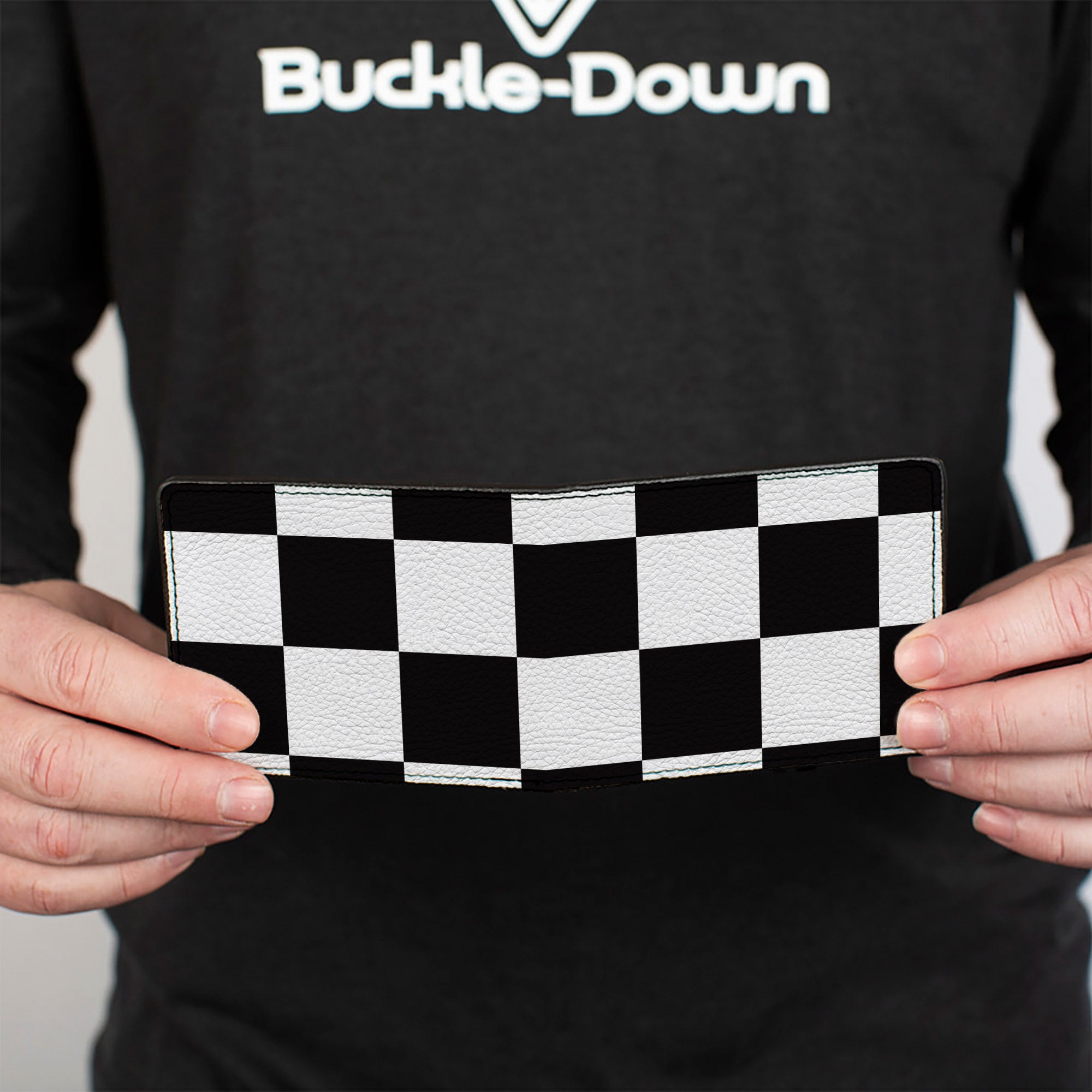 Bi-Fold Wallet - Checker CLOSE-UP Black White Bi-Fold Wallets Buckle-Down