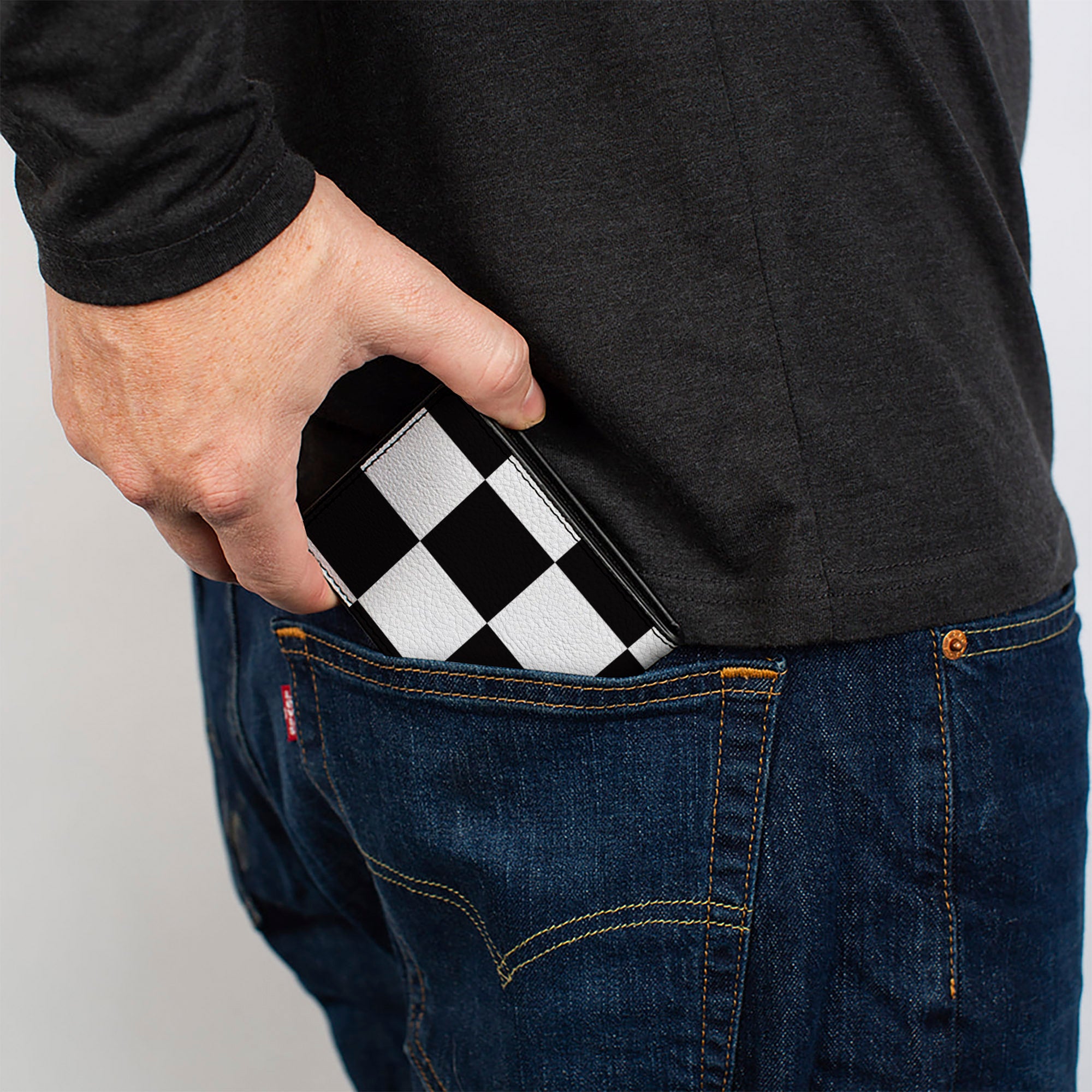 Bi-Fold Wallet - Checker CLOSE-UP Black White Bi-Fold Wallets Buckle-Down