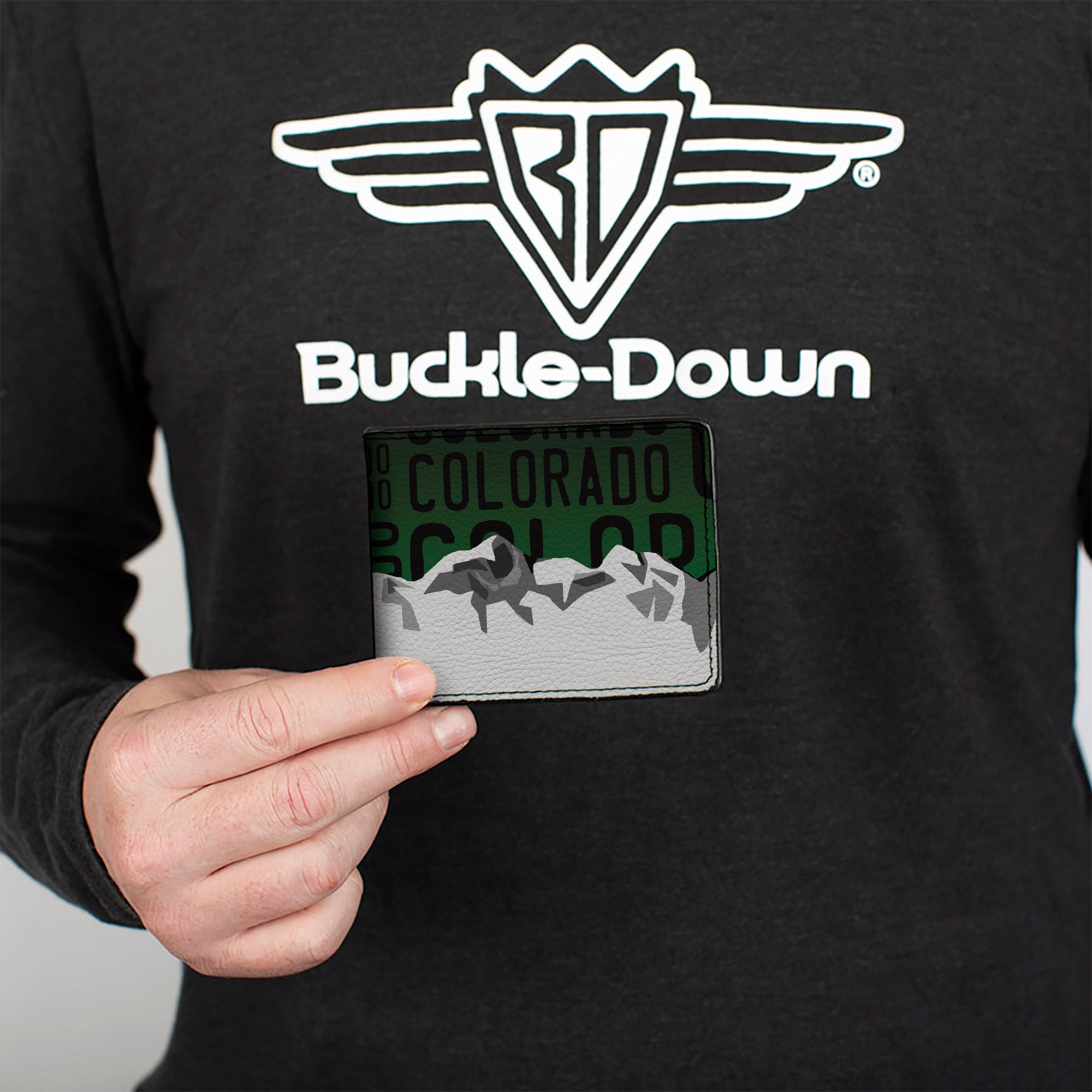 Bi-Fold Wallet - Colorado Mountains Green Black Text Grays Bi-Fold Wallets Buckle-Down