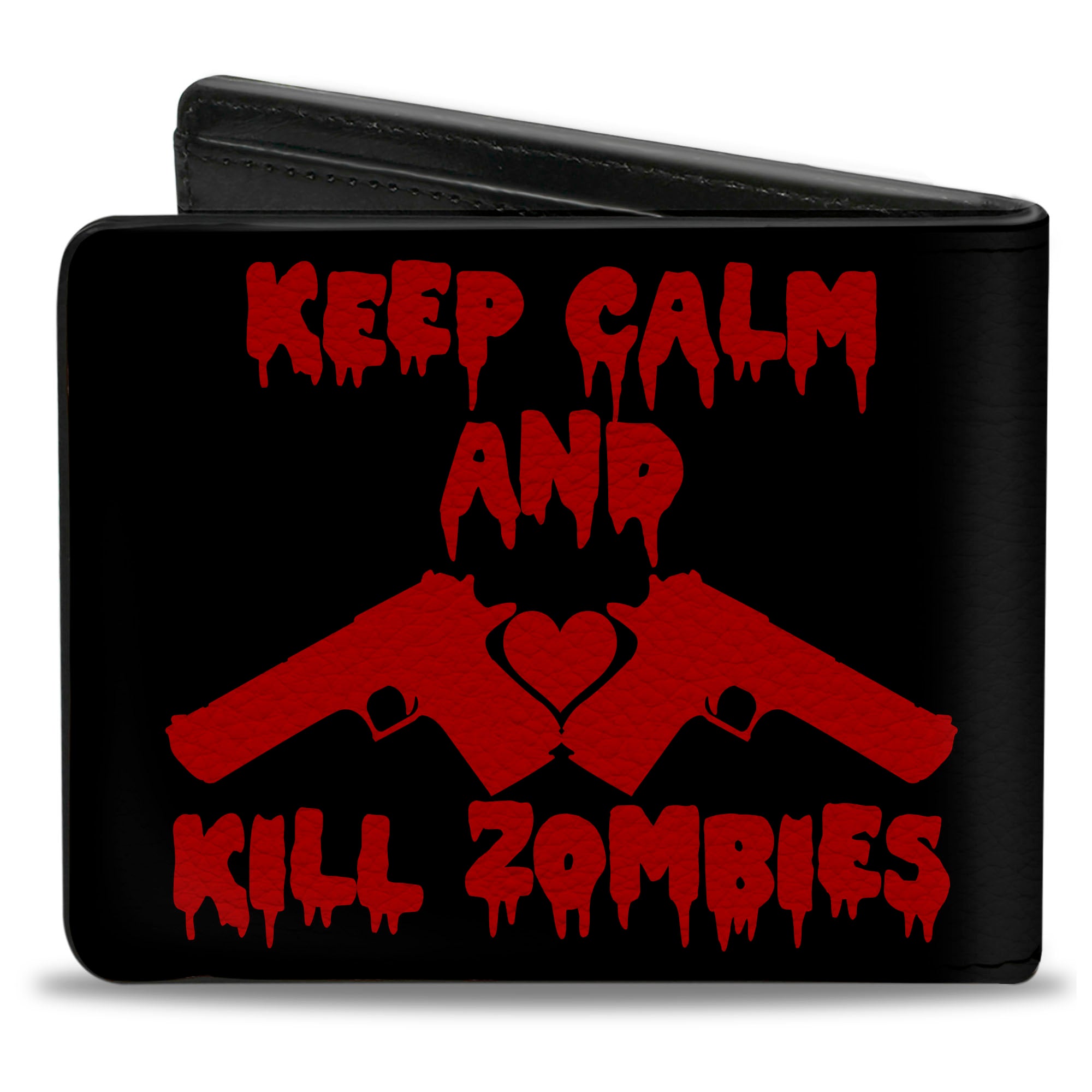 Bi-Fold Wallet - KEEP CALM AND KILL ZOMBIES Guns Heart Black Red Bi-Fold Wallets Buckle-Down