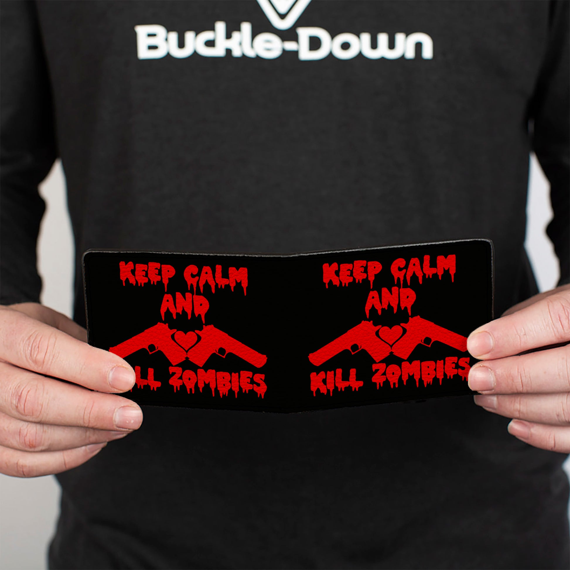 Bi-Fold Wallet - KEEP CALM AND KILL ZOMBIES Guns Heart Black Red Bi-Fold Wallets Buckle-Down