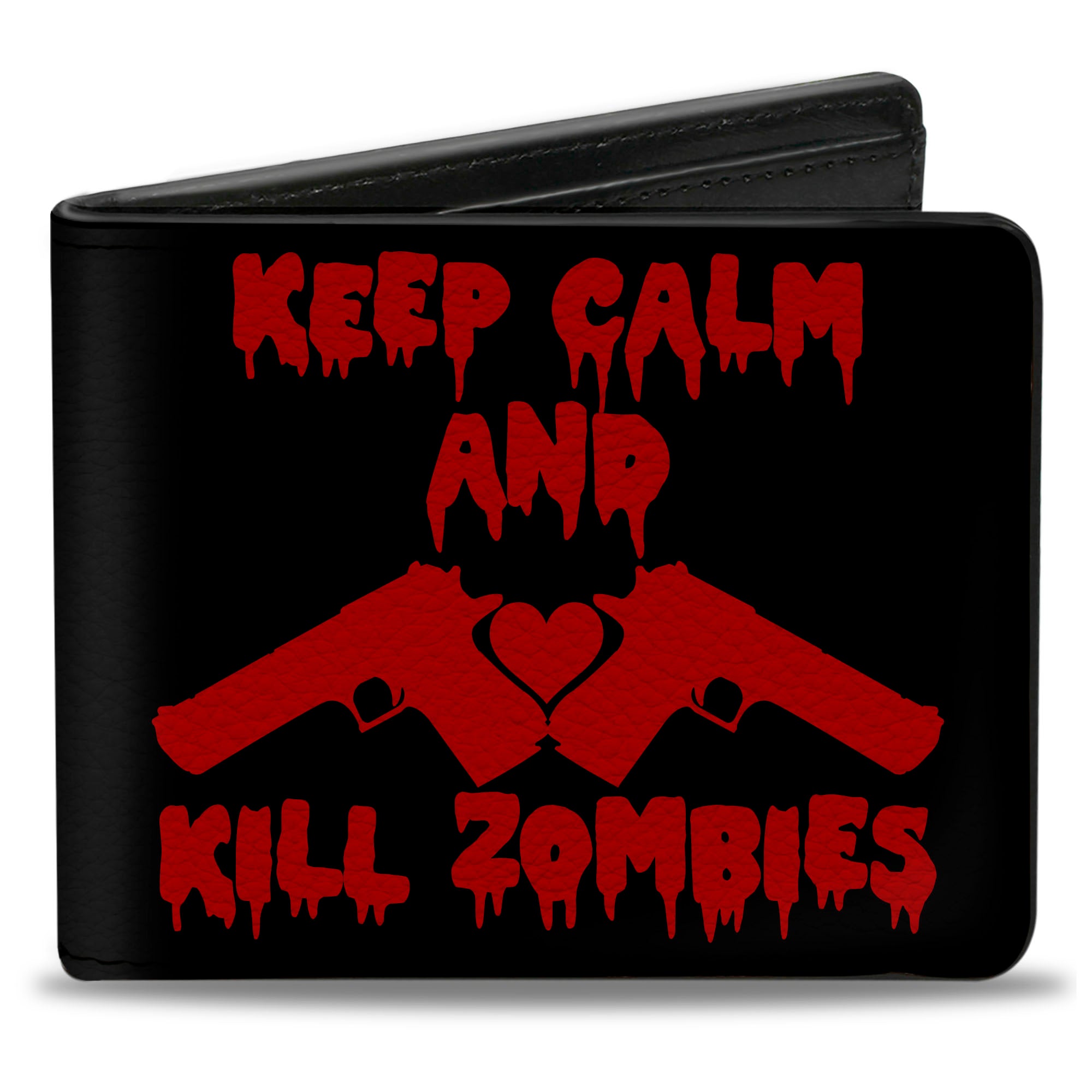 Bi-Fold Wallet - KEEP CALM AND KILL ZOMBIES Guns Heart Black Red Bi-Fold Wallets Buckle-Down