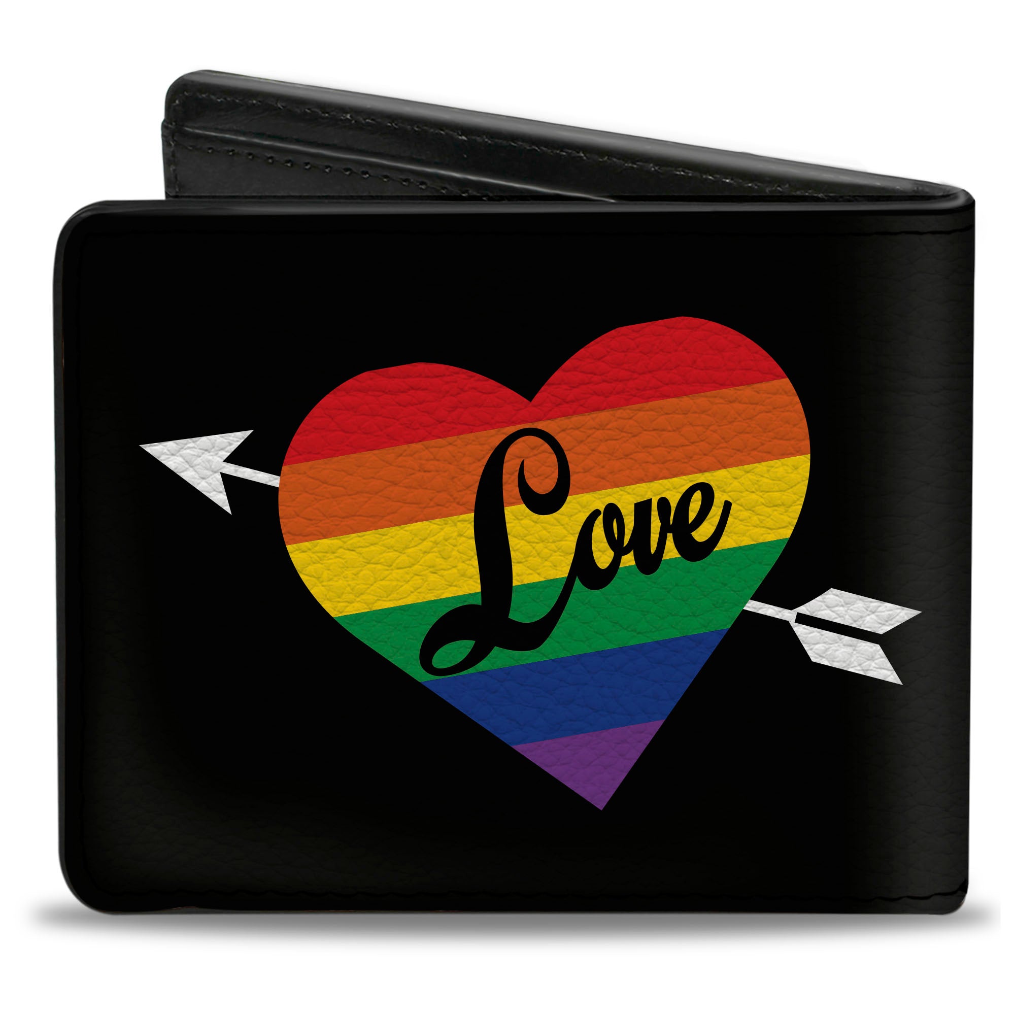 Bi-Fold Wallet - LOVE Rainbow Stripe Heart Black Multi Color Bi-Fold Wallets Buckle-Down