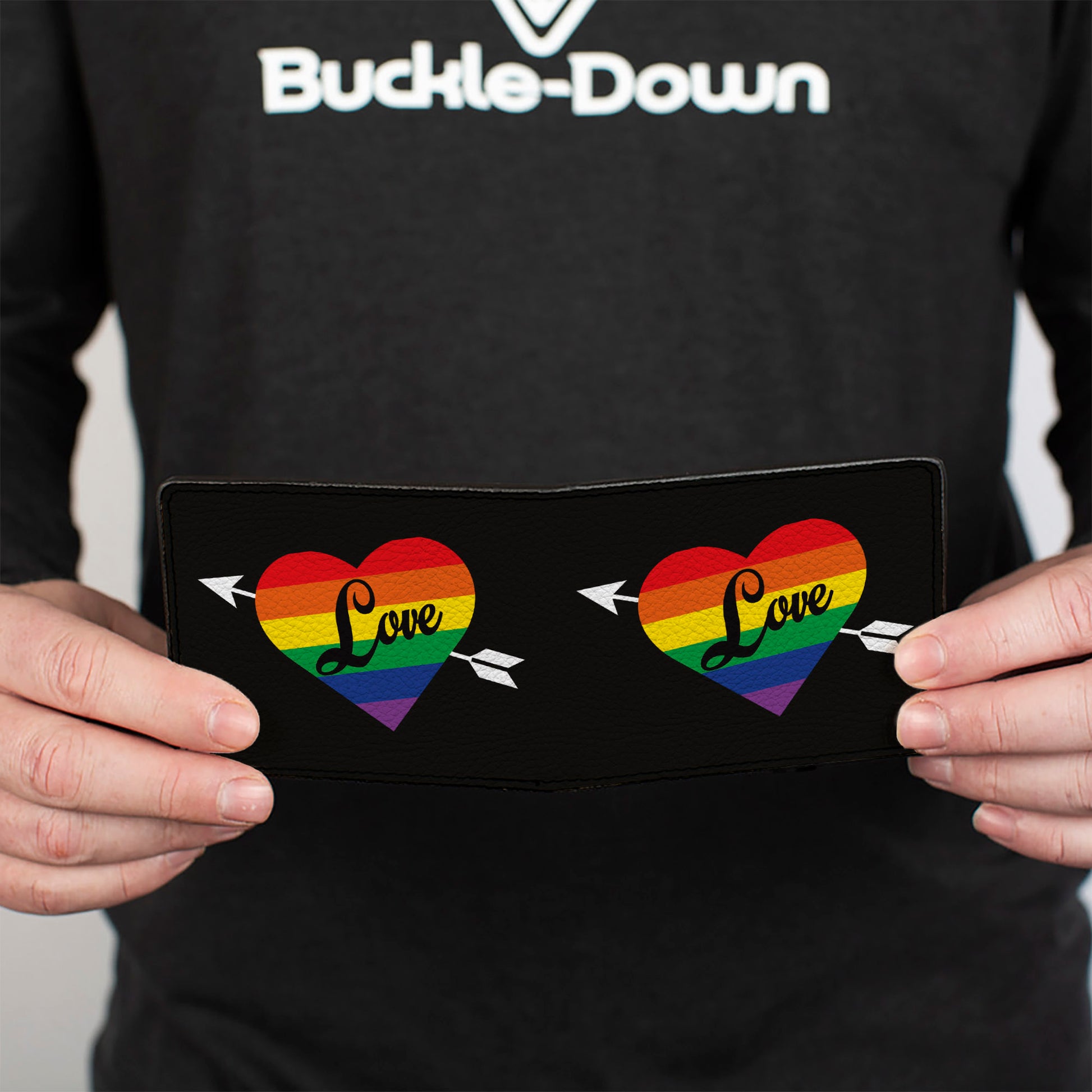 Bi-Fold Wallet - LOVE Rainbow Stripe Heart Black Multi Color Bi-Fold Wallets Buckle-Down