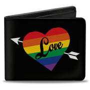 Bi-Fold Wallet - LOVE Rainbow Stripe Heart Black Multi Color Bi-Fold Wallets Buckle-Down