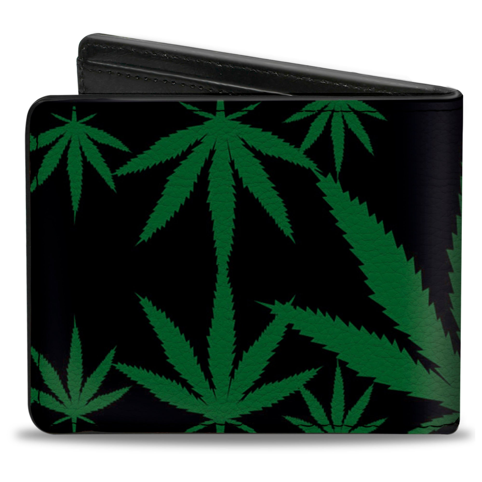 Bi-Fold Wallet - Marijuana Leaves Scattered Black Green Bi-Fold Wallets Buckle-Down