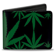 Bi-Fold Wallet - Marijuana Leaves Scattered Black Green Bi-Fold Wallets Buckle-Down