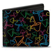 Bi-Fold Wallet - Mushroom Outlines Scattered Black Multi Neon Bi-Fold Wallets Buckle-Down