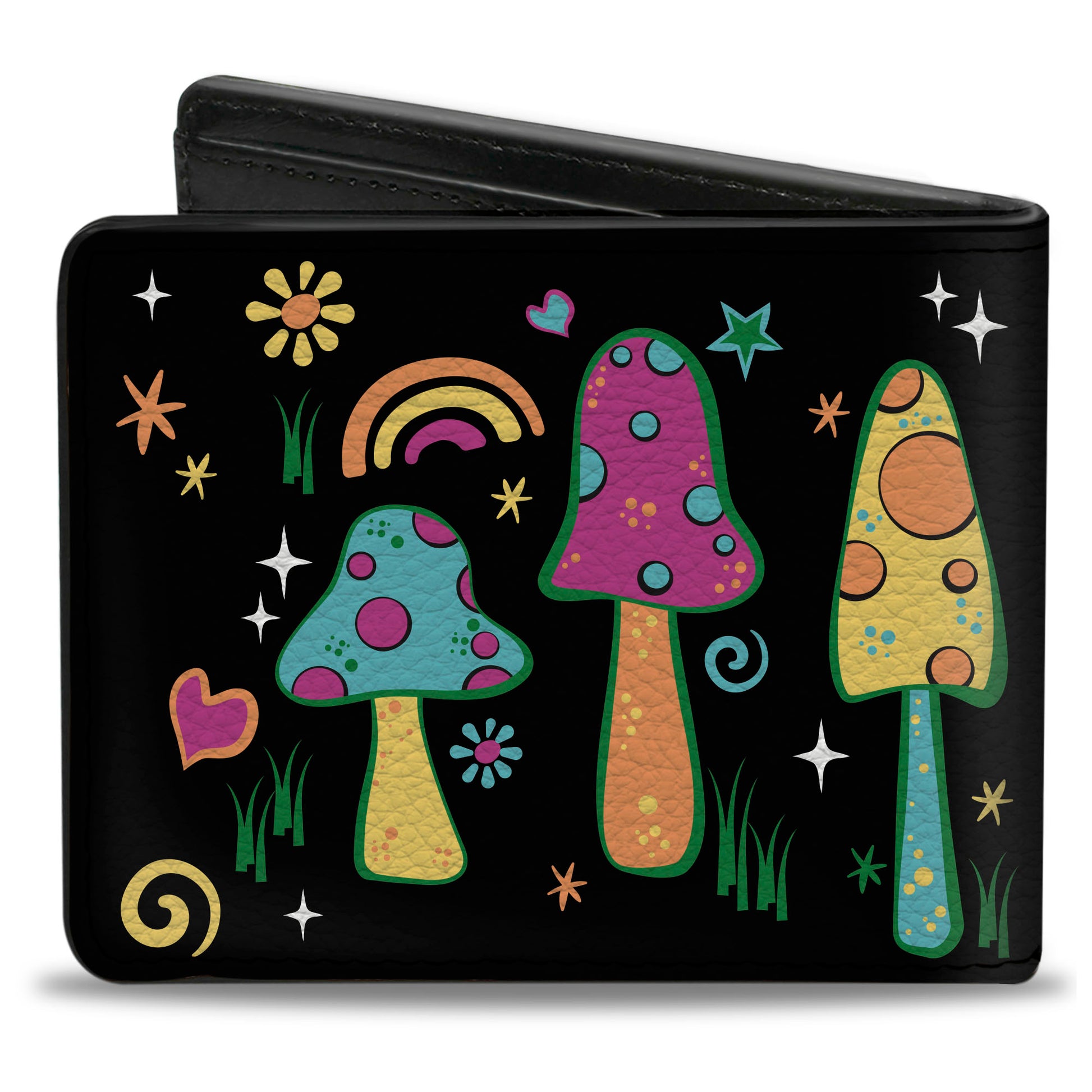 Bi-Fold Wallet - Mushroom SHROOMY Vibrant Garden Black Multi Color Bi-Fold Wallets Buckle-Down