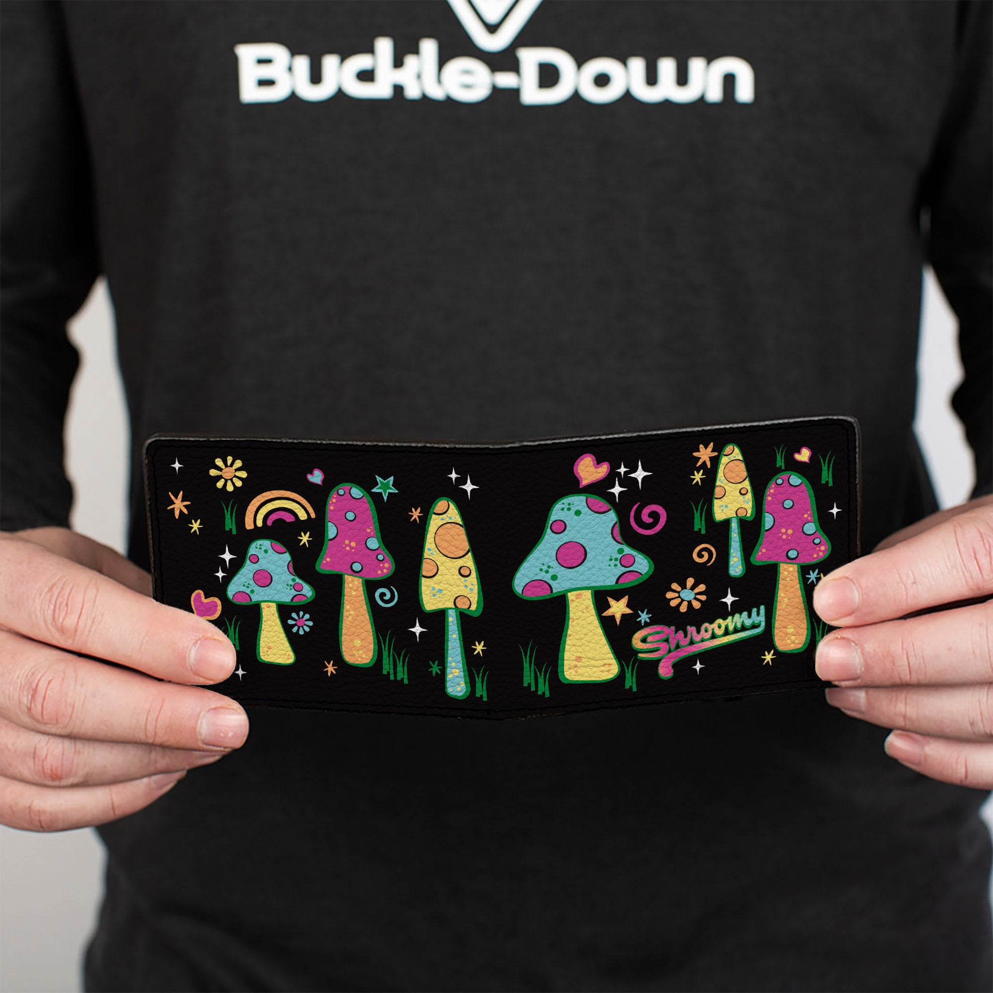 Bi-Fold Wallet - Mushroom SHROOMY Vibrant Garden Black Multi Color Bi-Fold Wallets Buckle-Down