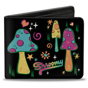 Bi-Fold Wallet - Mushroom SHROOMY Vibrant Garden Black Multi Color Bi-Fold Wallets Buckle-Down