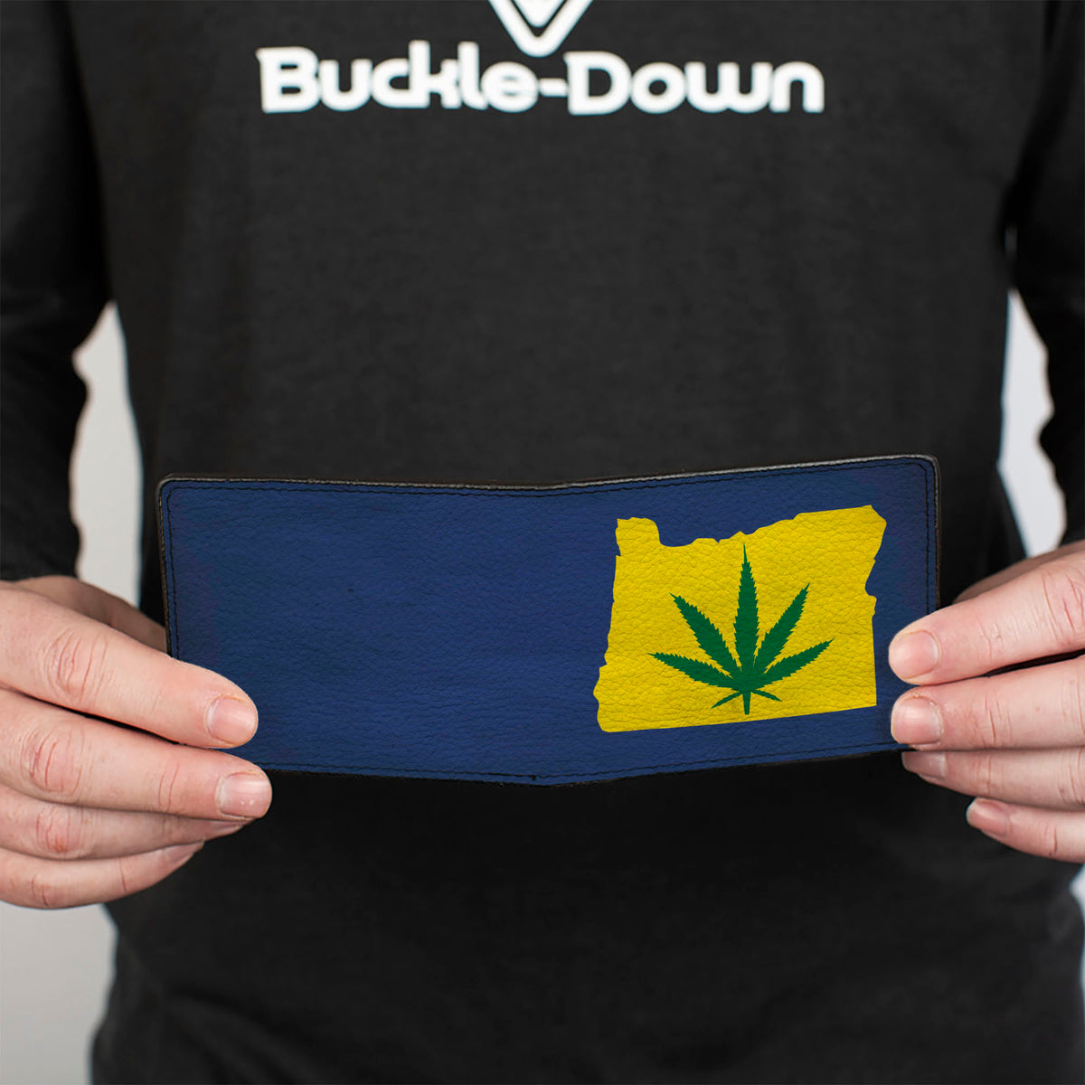 Bi-Fold Wallet - Oregon State Silhouette/Marijuana Leaf Weathered Blue/Yellow/Green Bi-Fold Wallets Buckle-Down