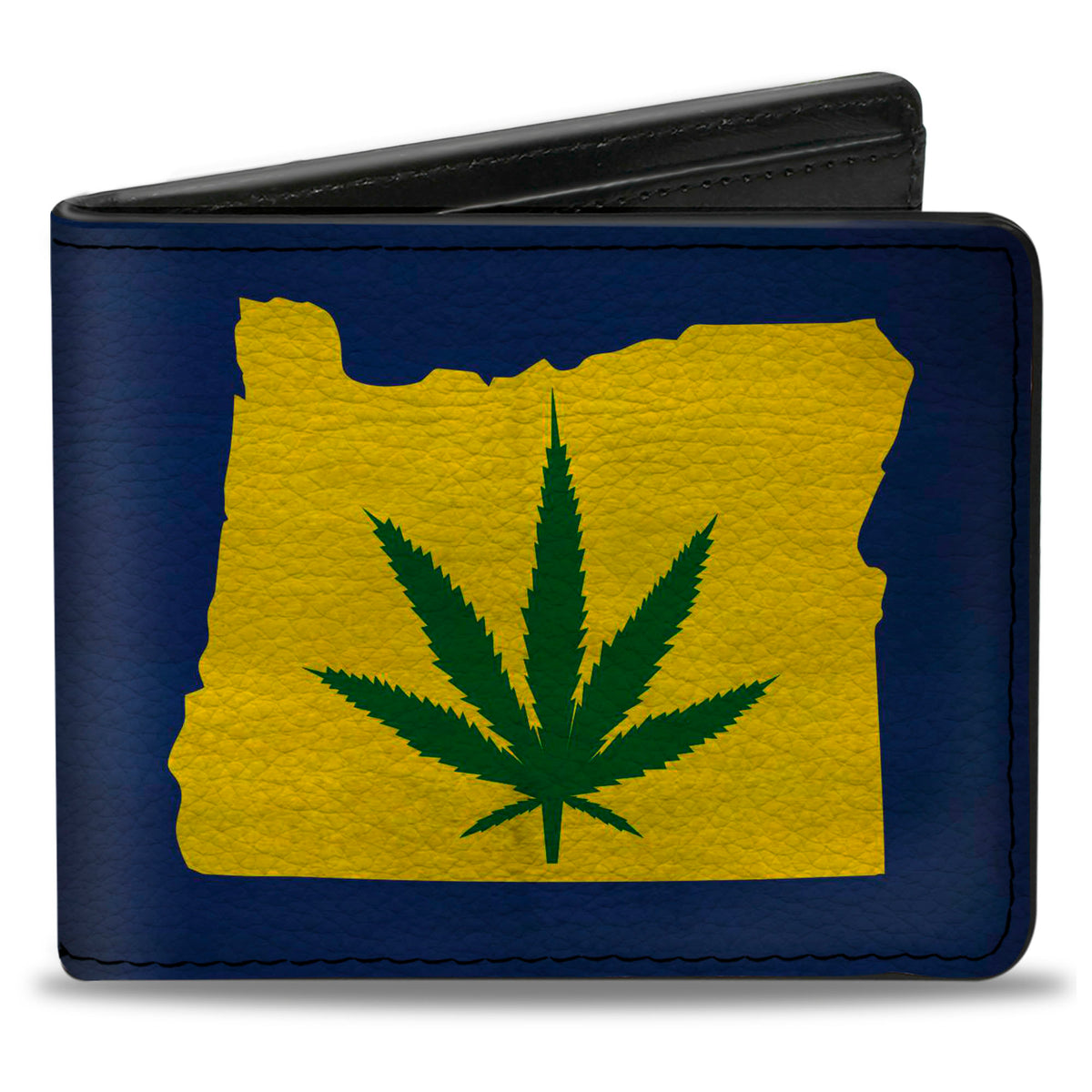 Bi-Fold Wallet - Oregon State Silhouette/Marijuana Leaf Weathered Blue/Yellow/Green Bi-Fold Wallets Buckle-Down