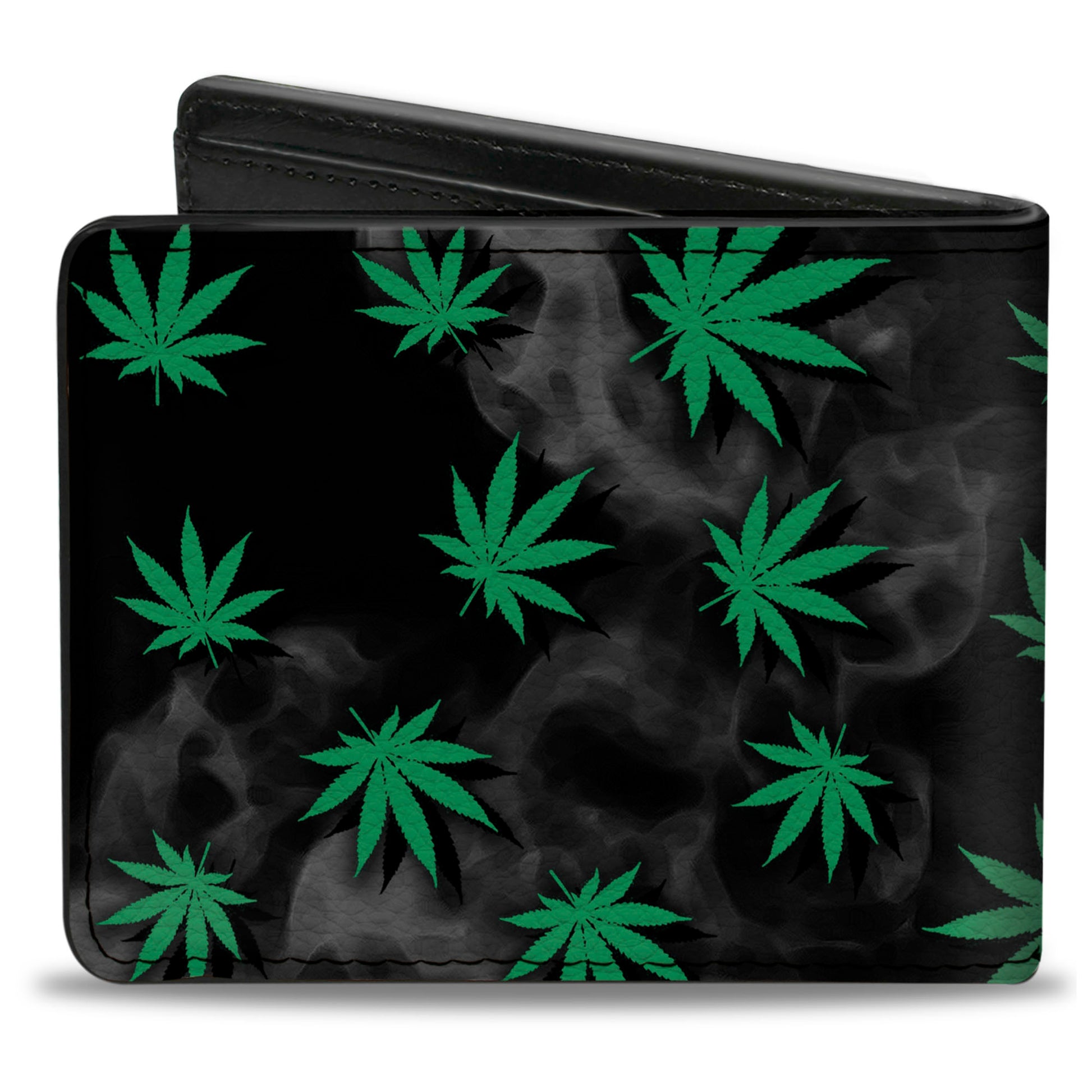 Bi-Fold Wallet - Pot Leaves Black Smoke Green Bi-Fold Wallets Buckle-Down