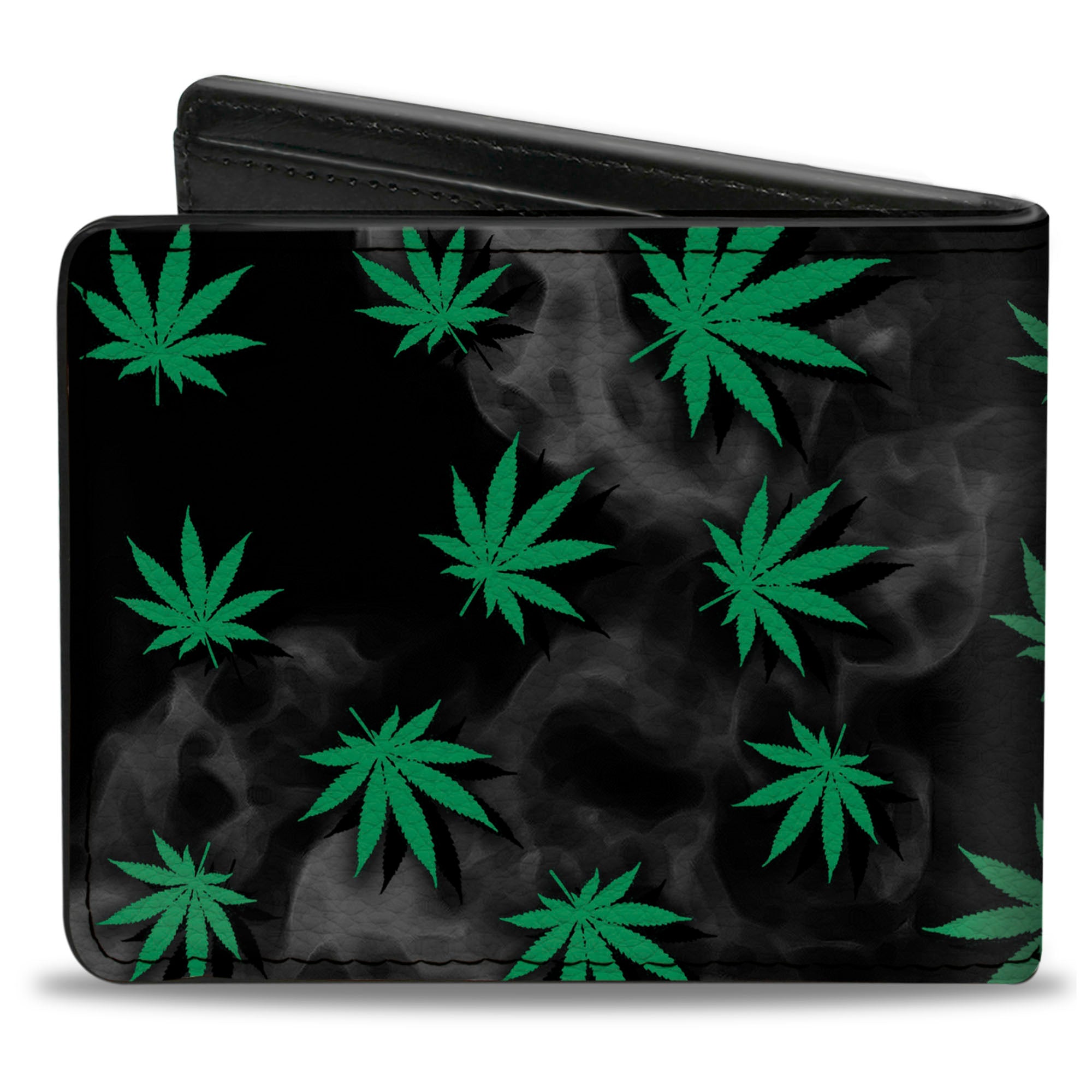 Bi-Fold Wallet - Pot Leaves Black Smoke Green Bi-Fold Wallets Buckle-Down
