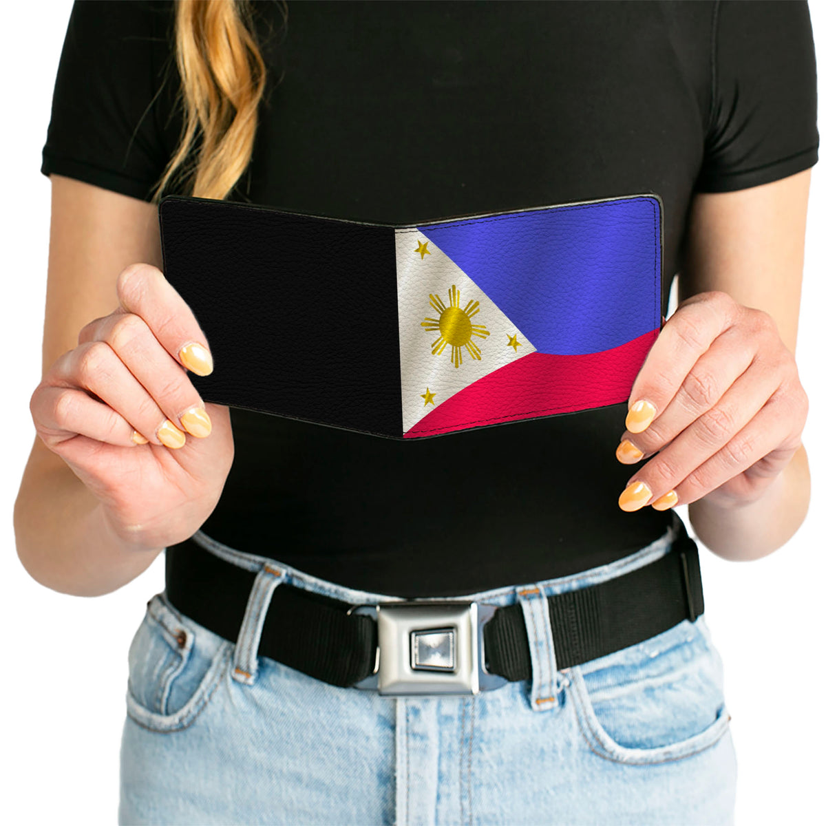 Bi-Fold Wallet - Philippines Waving Flag Full Color/Black Bi-Fold Wallets Buckle-Down