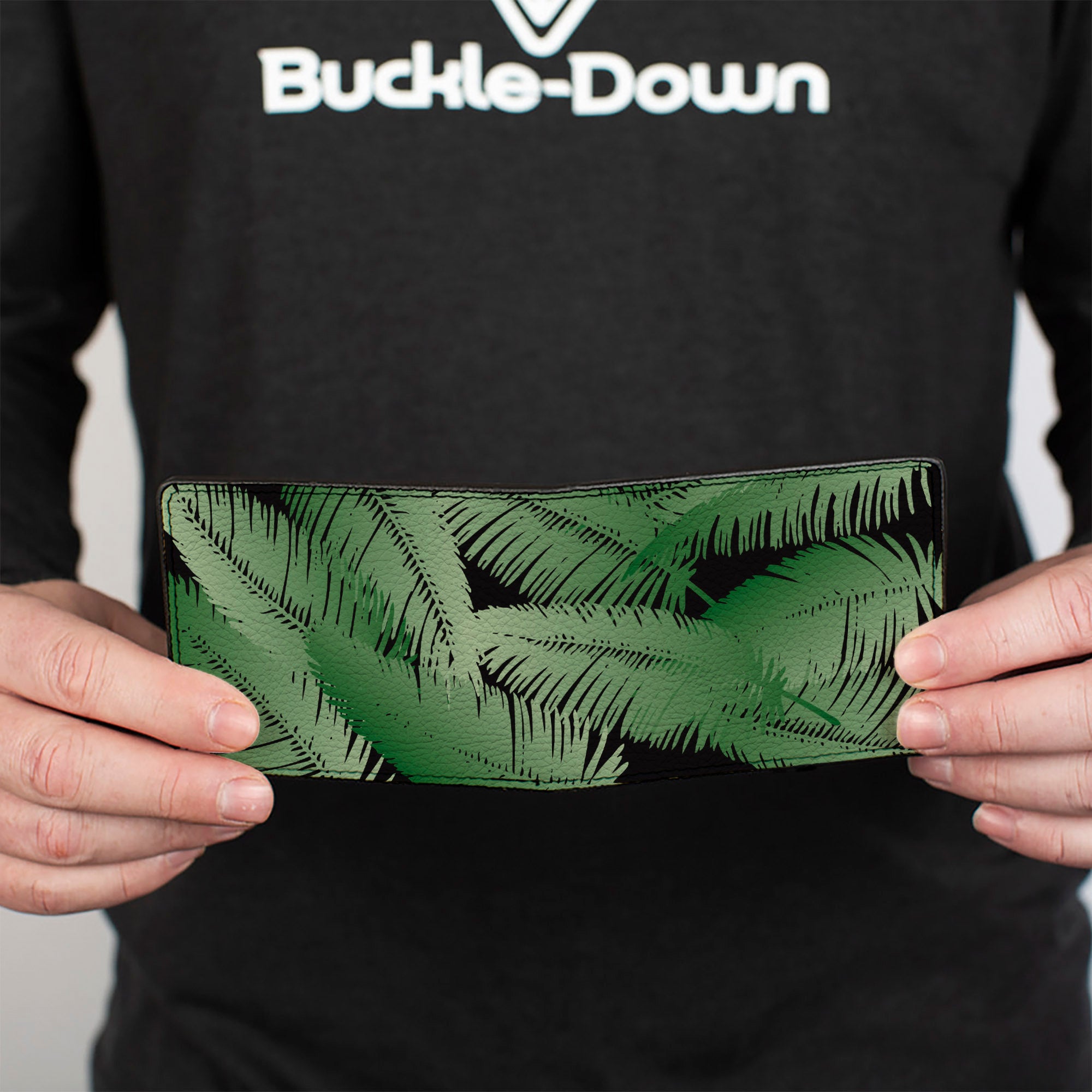 Bi-Fold Wallet - Palm Fronds Stacked Black Greens Bi-Fold Wallets Buckle-Down