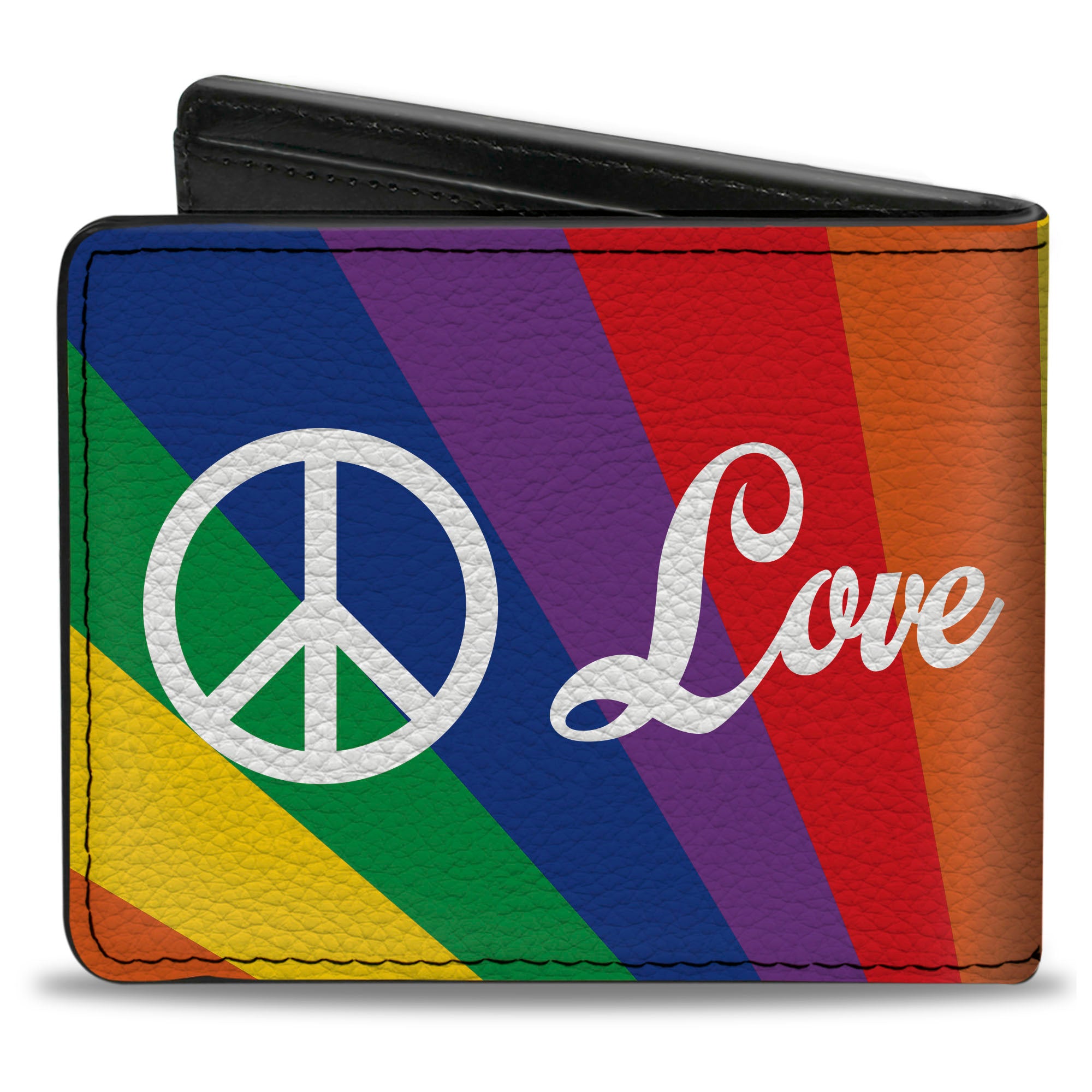 Bi-Fold Wallet - PEACE and LOVE Rainbow Rays Multi Color White Bi-Fold Wallets Buckle-Down
