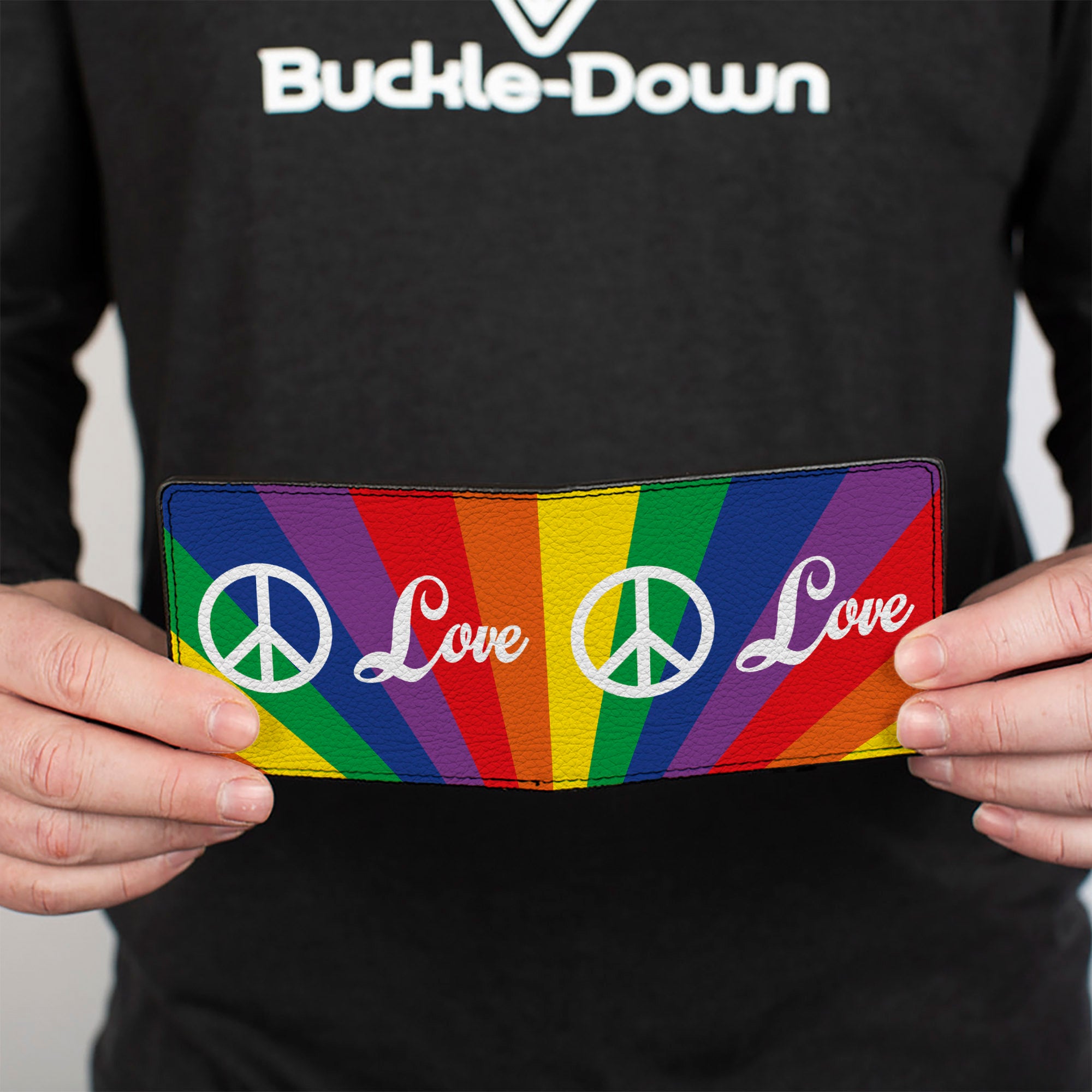 Bi-Fold Wallet - PEACE and LOVE Rainbow Rays Multi Color White Bi-Fold Wallets Buckle-Down