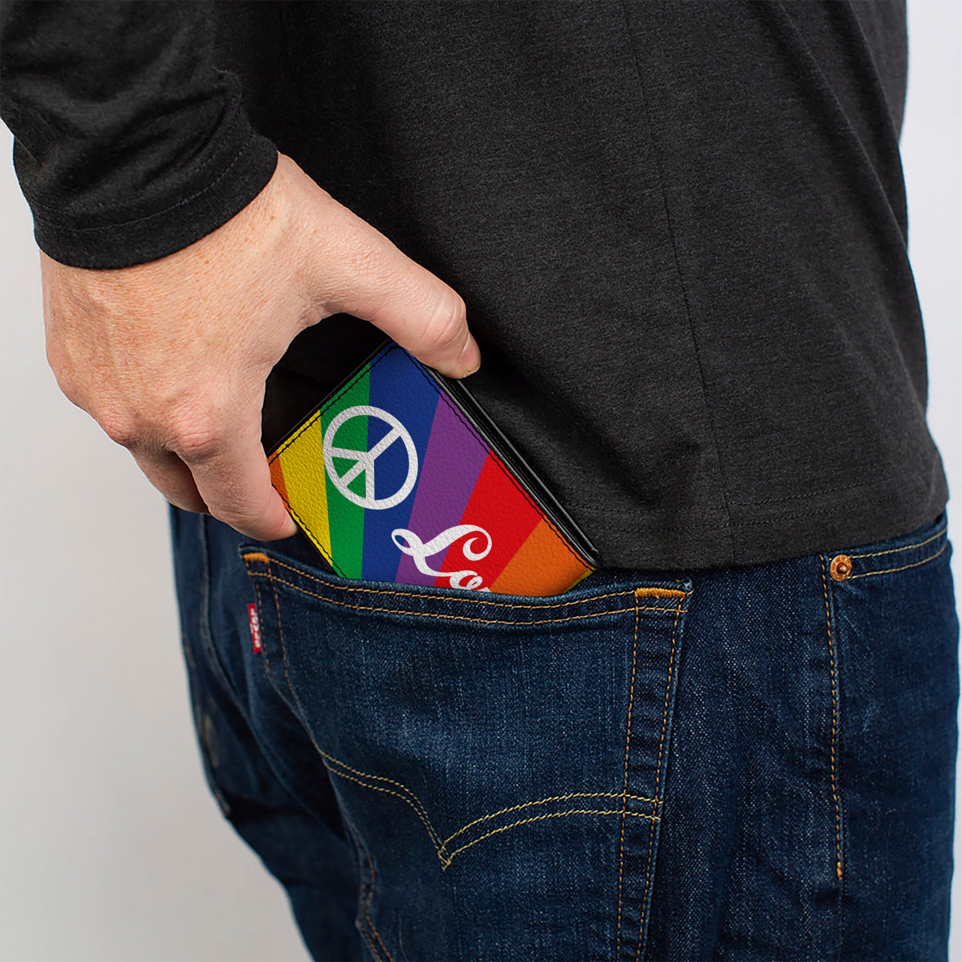 Bi-Fold Wallet - PEACE and LOVE Rainbow Rays Multi Color White Bi-Fold Wallets Buckle-Down