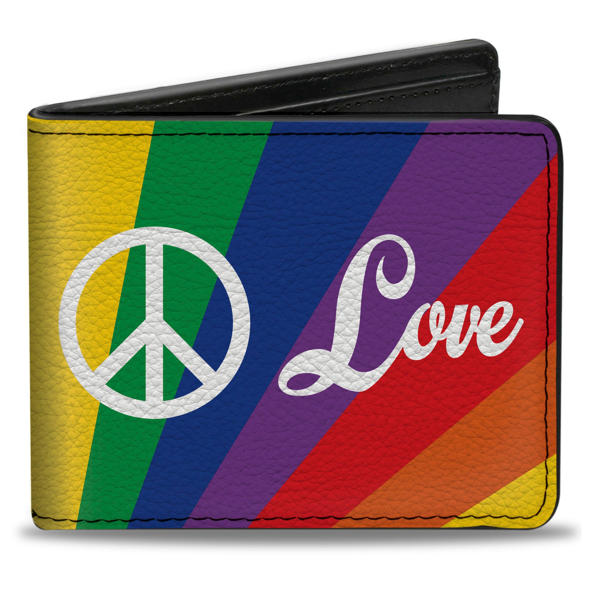 Bi-Fold Wallet - PEACE and LOVE Rainbow Rays Multi Color White Bi-Fold Wallets Buckle-Down