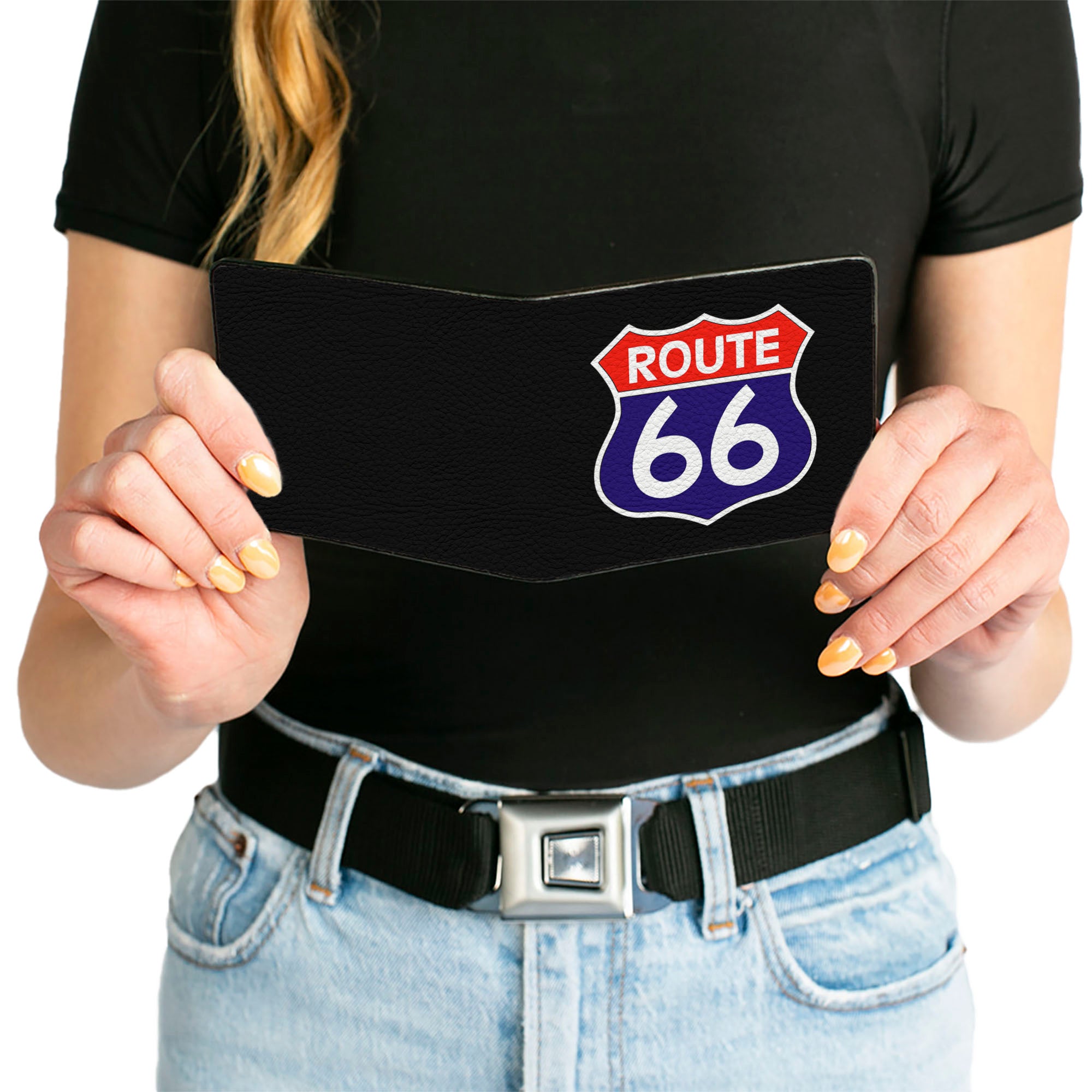 Bi-Fold Wallet - ROUTE 66 Highway Sign Black White Red Blue Bi-Fold Wallets Buckle-Down
