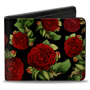 Bi-Fold Wallet - Red Rose Blooms Buds Black Greens Reds Bi-Fold Wallets Buckle-Down