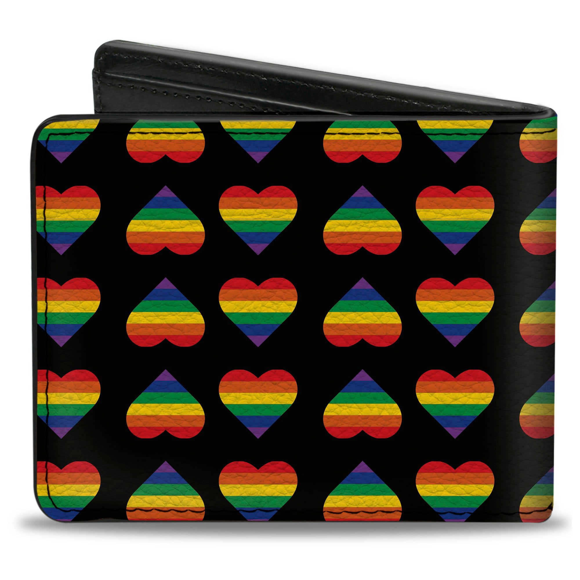 Bi-Fold Wallet - Rainbow Hearts Flip Black Multi Color Bi-Fold Wallets Buckle-Down