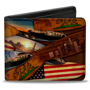 Bi-Fold Wallet - Surfboards Cali Scenes US Flag Stacked Brown3 Bi-Fold Wallets Buckle-Down