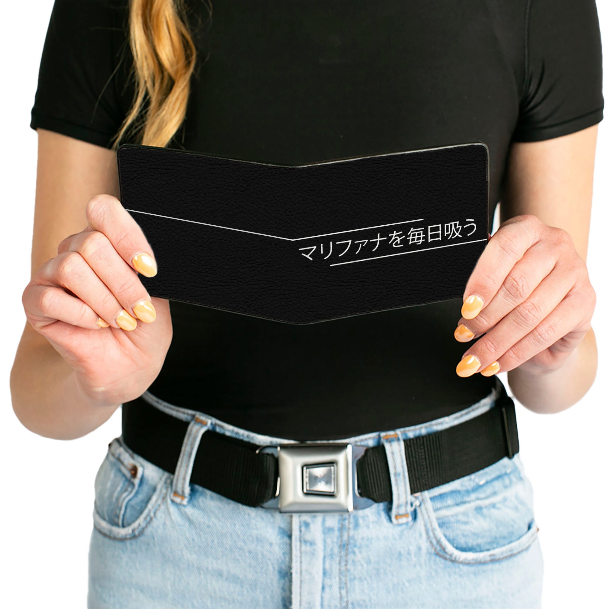 Bi-Fold Wallet - SMOKE WEED EVERYDAY Japanese Characters Stripe Black White Bi-Fold Wallets Buckle-Down