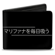 Bi-Fold Wallet - SMOKE WEED EVERYDAY Japanese Characters Stripe Black White Bi-Fold Wallets Buckle-Down