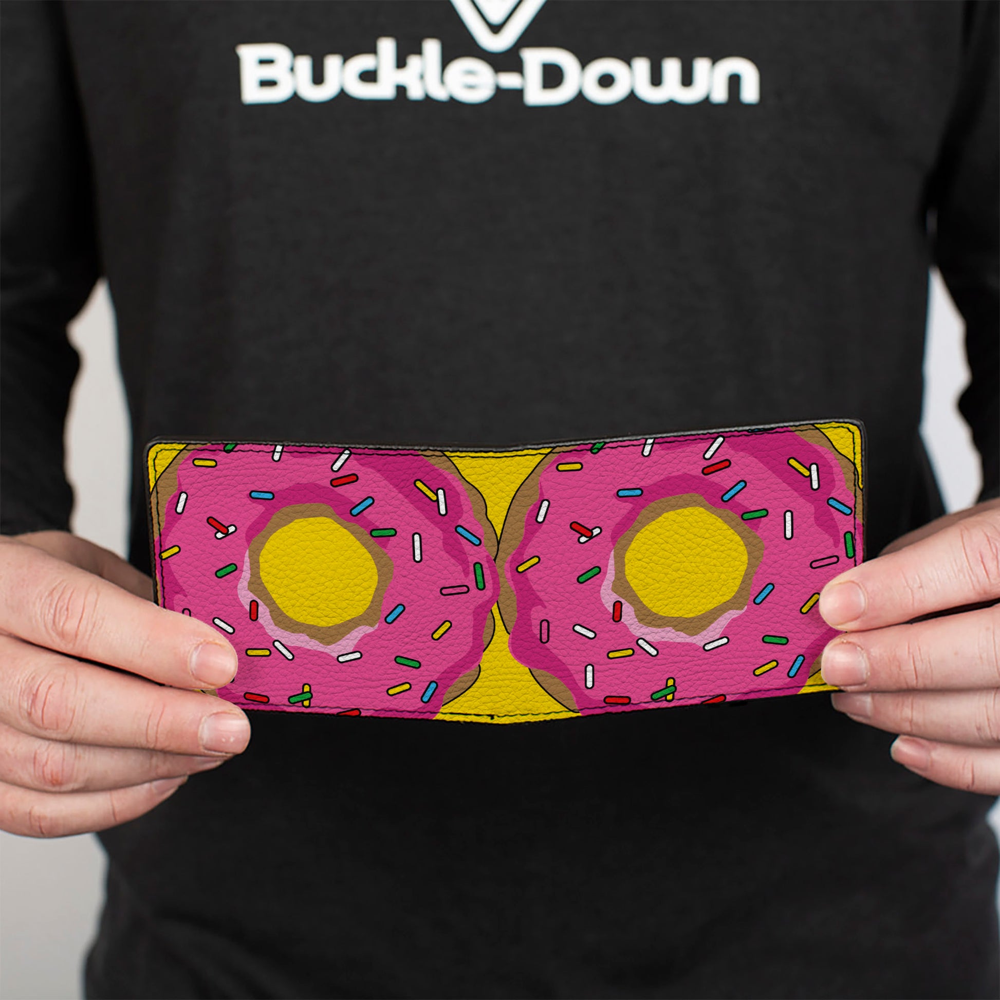 Bi-Fold Wallet - Sprinkled Pink Glaze Donut Yellow Bi-Fold Wallets Buckle-Down