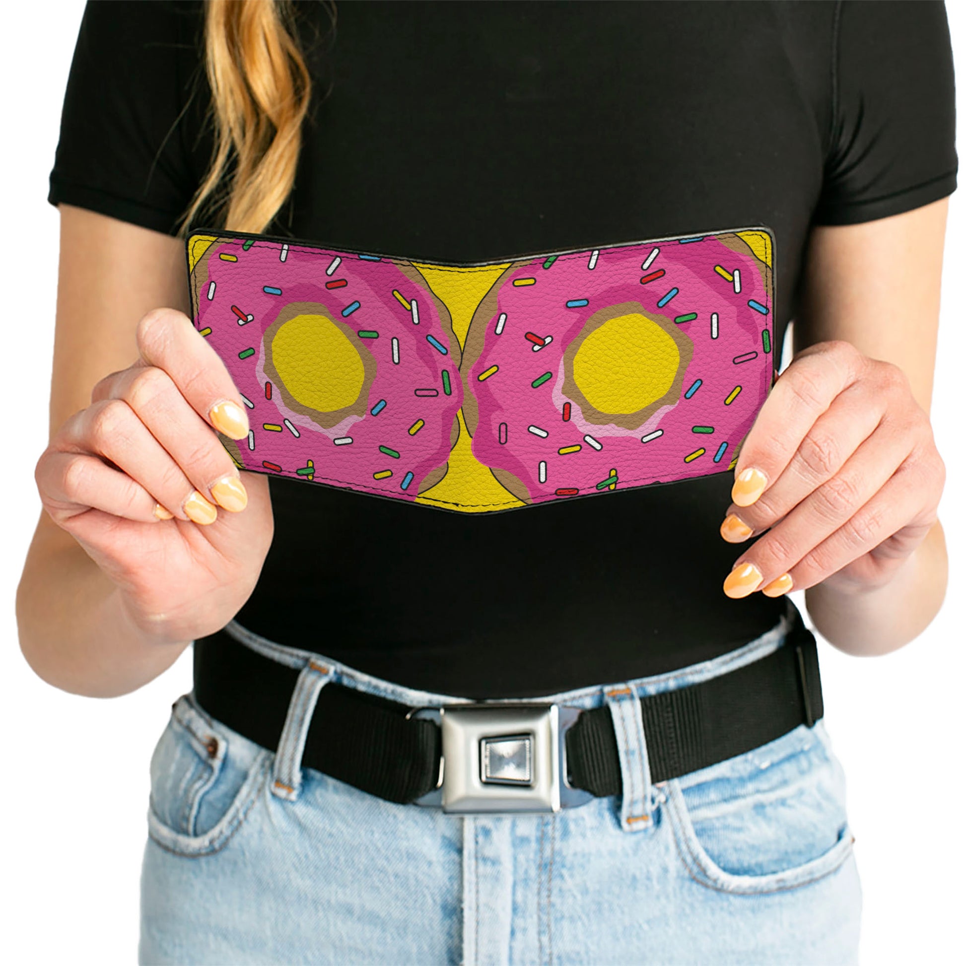Bi-Fold Wallet - Sprinkled Pink Glaze Donut Yellow Bi-Fold Wallets Buckle-Down