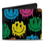 Bi-Fold Wallet - Smiley Face Melted Repeat Black Multi Neon Bi-Fold Wallets Buckle-Down