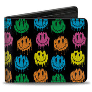 Bi-Fold Wallet - Smiley Faces Melted Mini Repeat Black Multi Neon Bi-Fold Wallets Buckle-Down