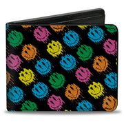 Bi-Fold Wallet - Smiley Faces Melted Mini Repeat Angle Black Multi Neon Bi-Fold Wallets Buckle-Down