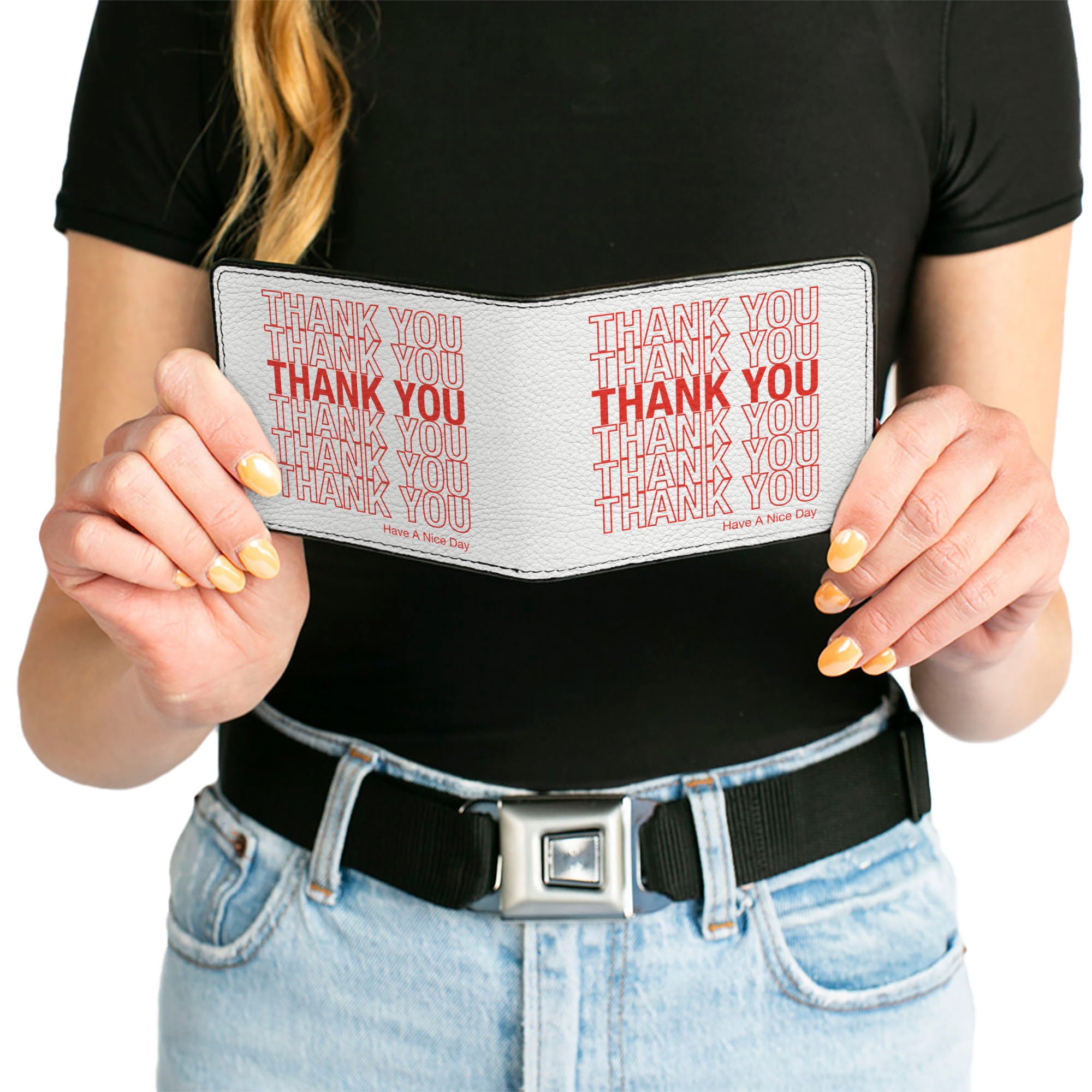 Bi-Fold Wallet - THANK YOU HAVE A NICE DAY Bag Print White Red Bi-Fold Wallets Buckle-Down