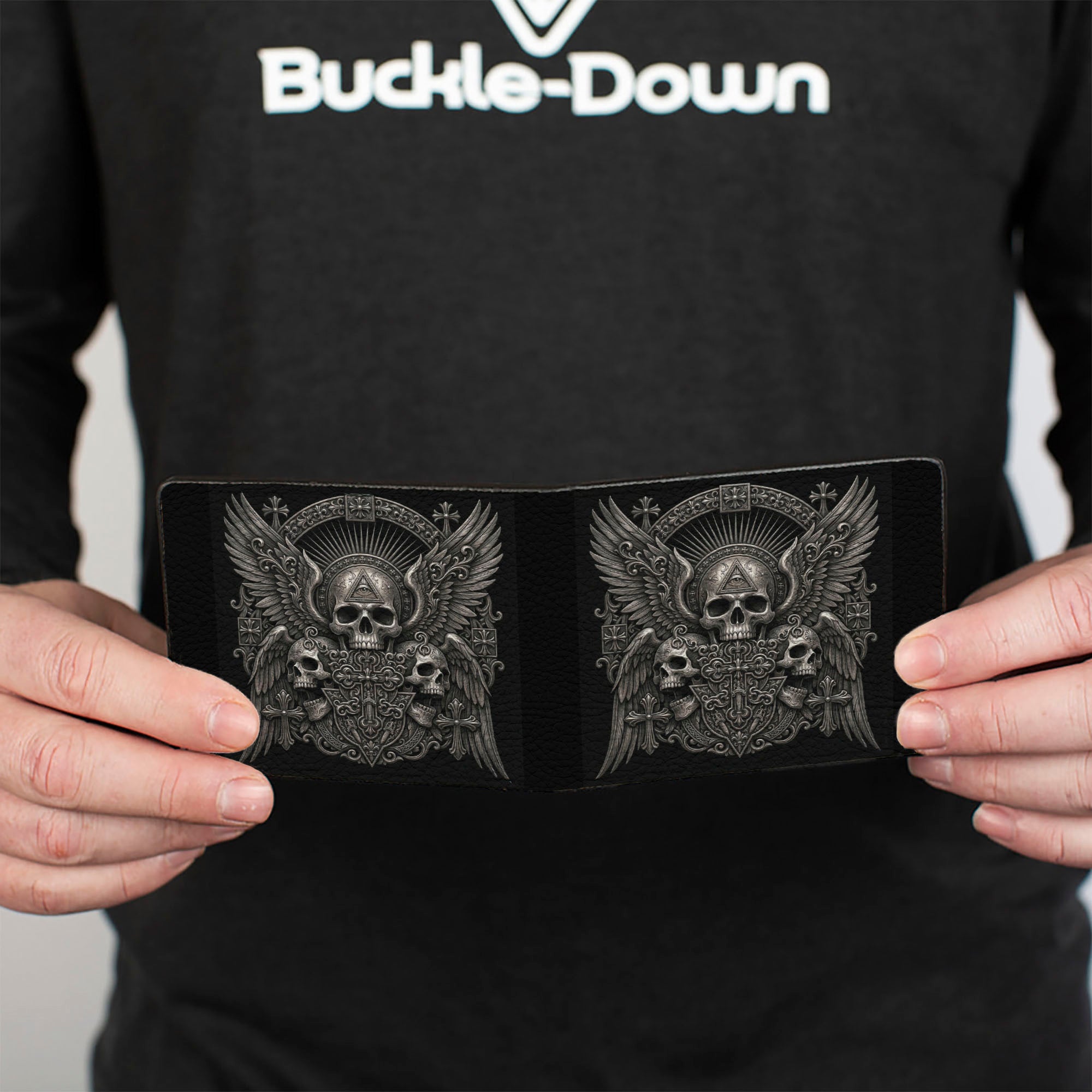 Bi-Fold Wallet - Third Eye Skull Wings and Crosses Black/Grays Bi-Fold Wallets Buckle-Down